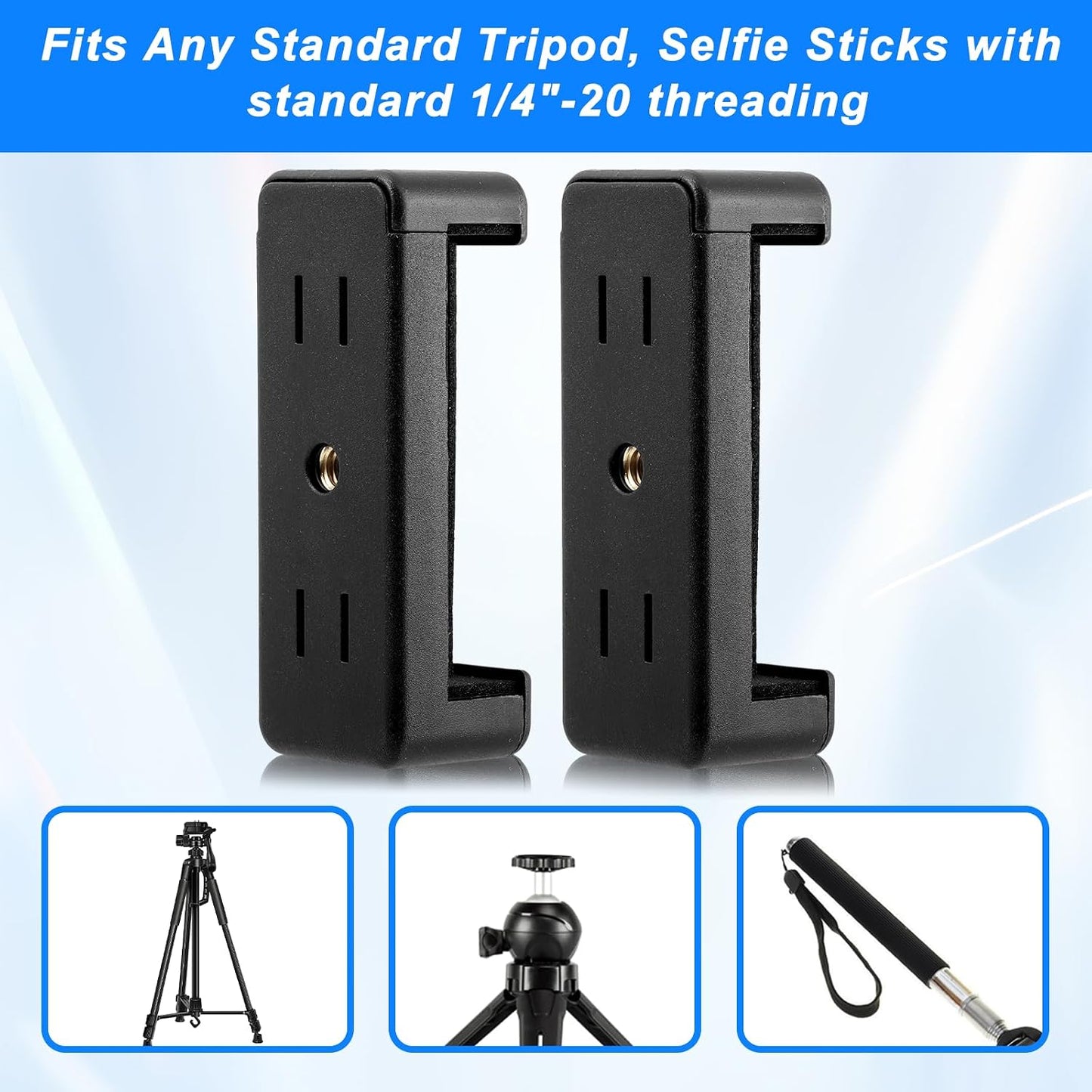 Bruislard 2 Pcs Universal Cell Phone Tripod Mount Adapter Expandable Phone Clip Phone Holder Clip Connector Head