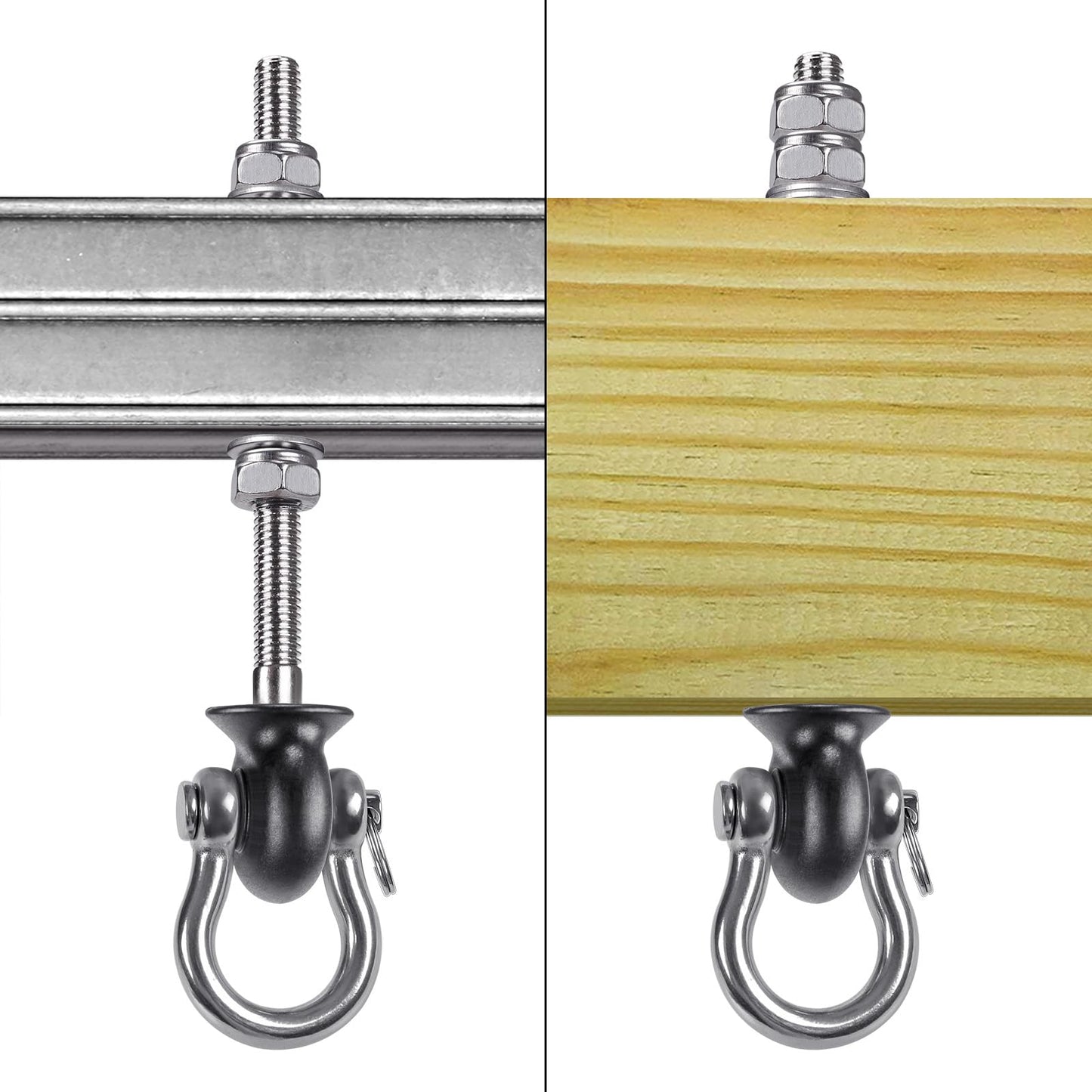 Dolibest Heavy Duty Swing Hangers, Stainless Steel 304 Swing Bolts, 180° Swing, Perfect for Playground, Porch, Yoga, Hammock Chair, Punching Bag - for Wood and Steel Beams, 7.67'' (4Pack)