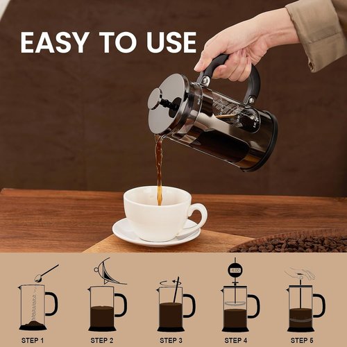 BAYKA French Press Coffee & Tea Maker - 21 Ounce Heat Resistant Borosilicate Glass Brewer | Dark Pewter