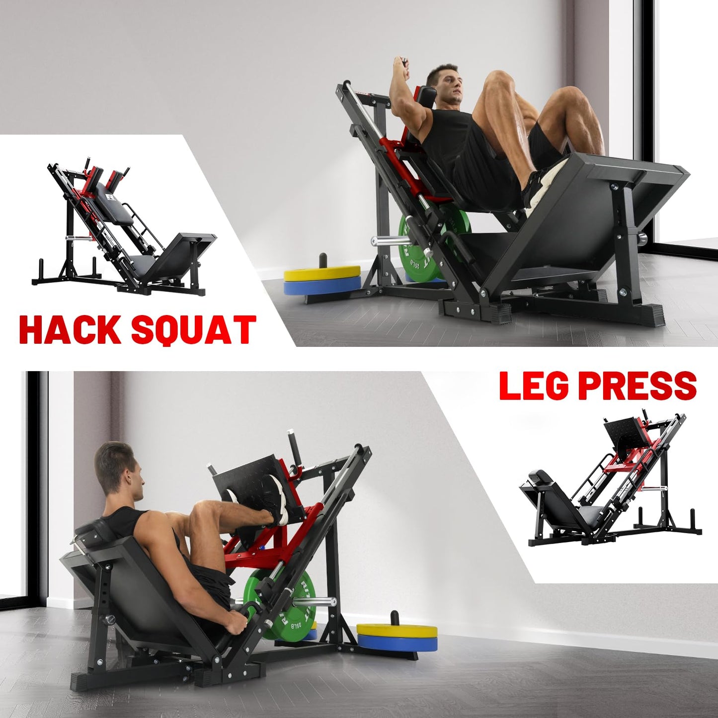 RitFit Leg Press Hack Squat Machine, Professional Adjustable Leg Press Machine for Home Gym with Linear Bearing, Full Lower Body Workout with Weight Storage