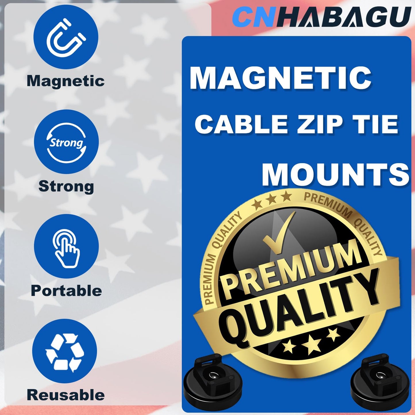 CNHABAGU Magnet Zip Tie Mount Magnetic Zip Ties Mount 25LBS Strong Multipurpose Wire Cable Holder Mount Wire Clips Management for Home Office Marine Electrical Wiring (Black, 12 Piece)