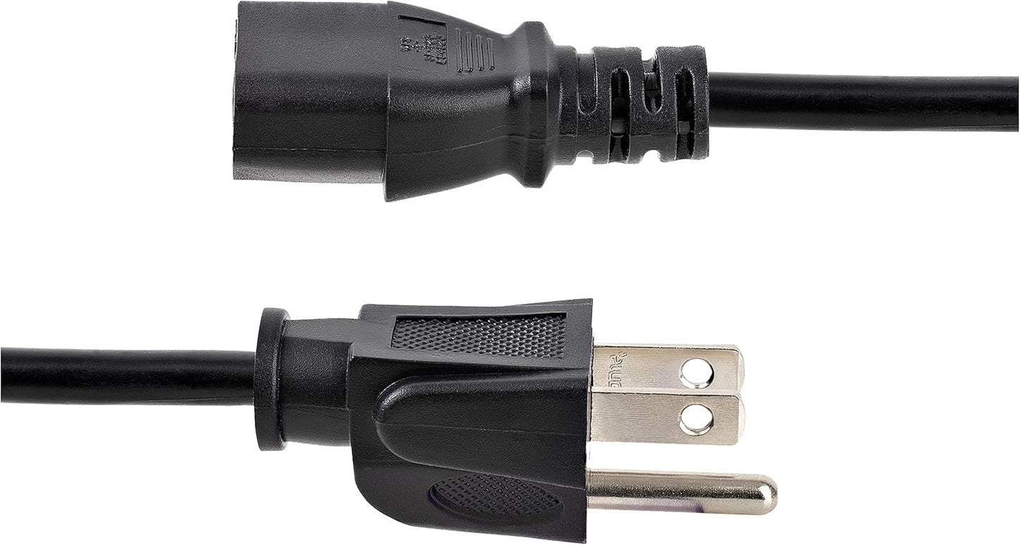 StarTech.com 25ft (7.6m) 5-15P C13, 10A 125V, 18AWG, (PXT10125) Computer Power Cord, NEMA to Black Replacement AC Power