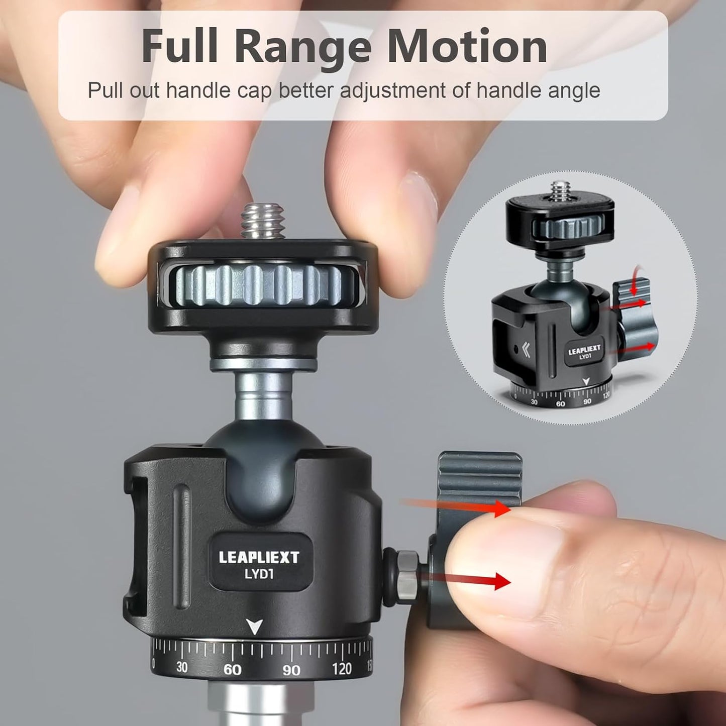 LEAPLIEXT 360 1/4-inch 2.5kg/5.5 lbs Tripod Metal Ball Head, Panoramic Rotating Base Adapter, with Screw and Cold Shoe