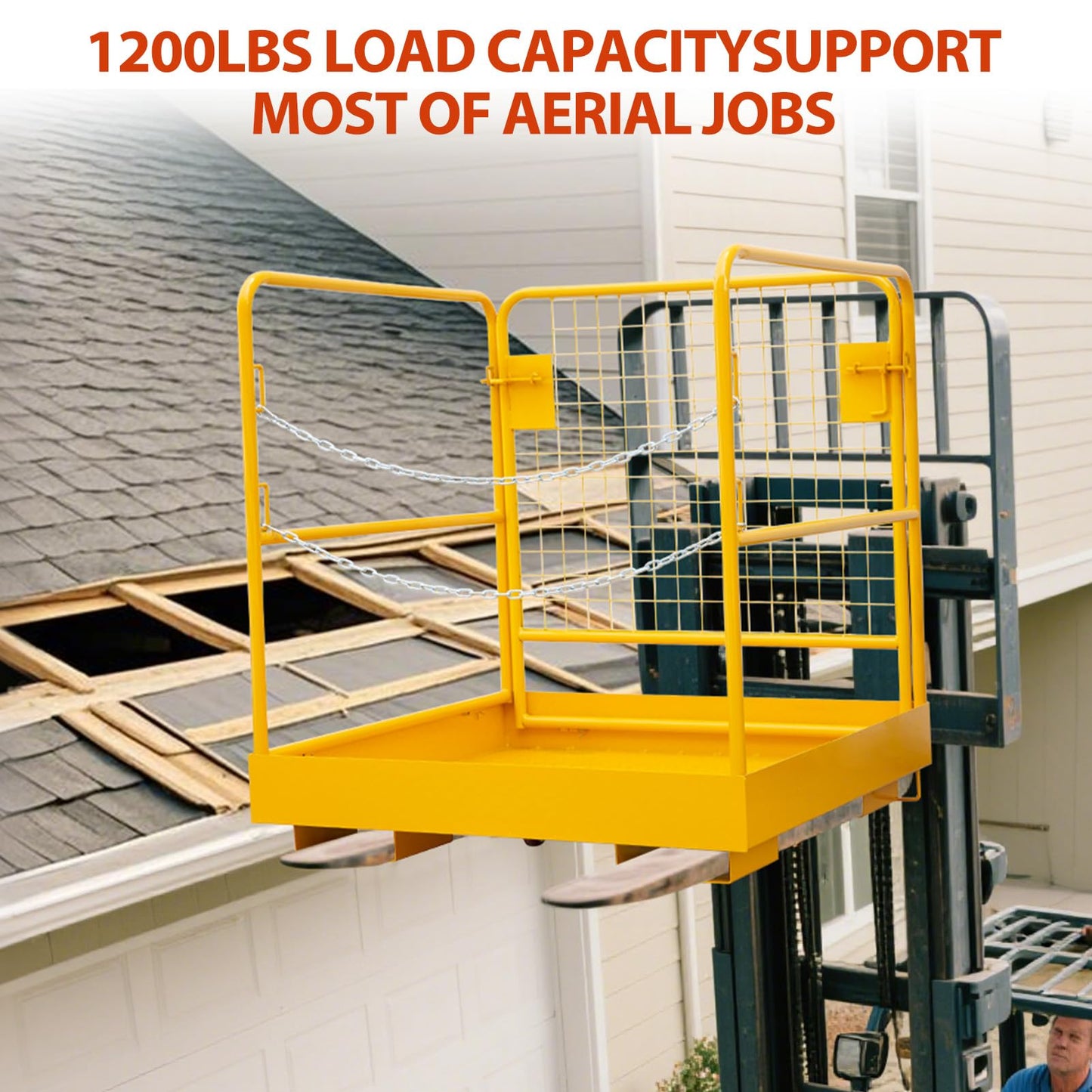 MilleLoom 36x36 Inch Collapsible Forklift Man Basket, Safety Cage Work Platform with 4 Wheels, 1200 lbs Load Capacity for Aerial Work and Lifting