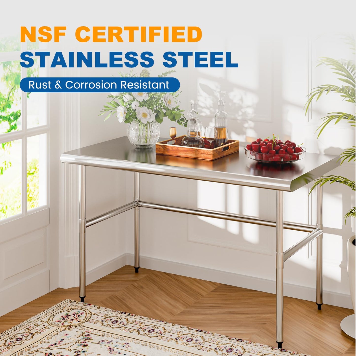 Chingoo Stainless Steel Table Open Base 30x60 Inch, Heavy-Duty Metal Work Table Ideal for Restaurant, Kitchen, Bakery, or Commercial Food Prep