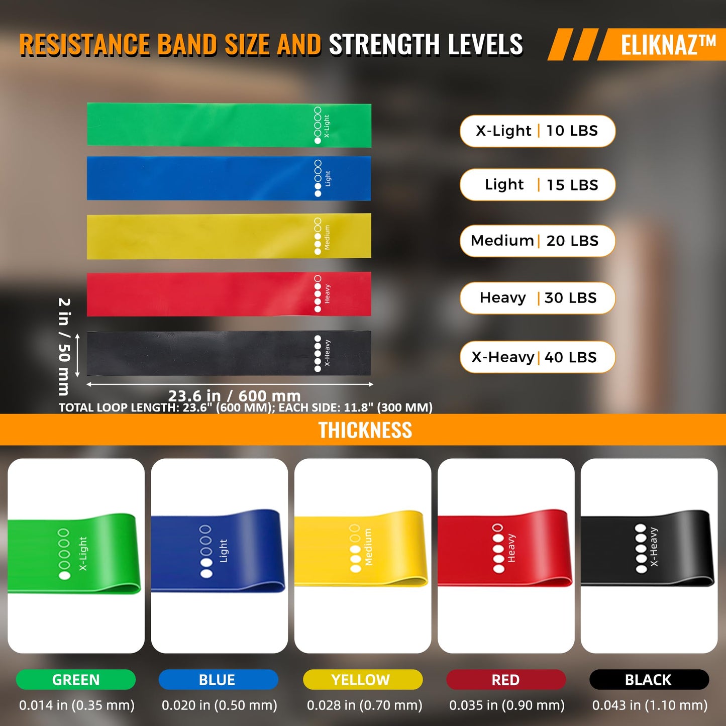 Eliknaz Resistance Loop Bands, Exercise Bands,Multi Resistance Levels,Carry Bag, Wrist, Glute, Leg and Arm Workout Bands, Strength Training, Stretching, Physical Therapy,Yoga, Pilates Set of 5 Loops