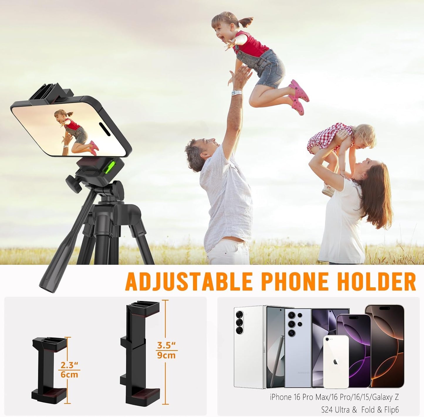 Lusweimi 53'' 16 Max/15 Luswemi Phone & Camera Mount Tripod Stand with Remote and Holder, Portable Cellphone Tripod