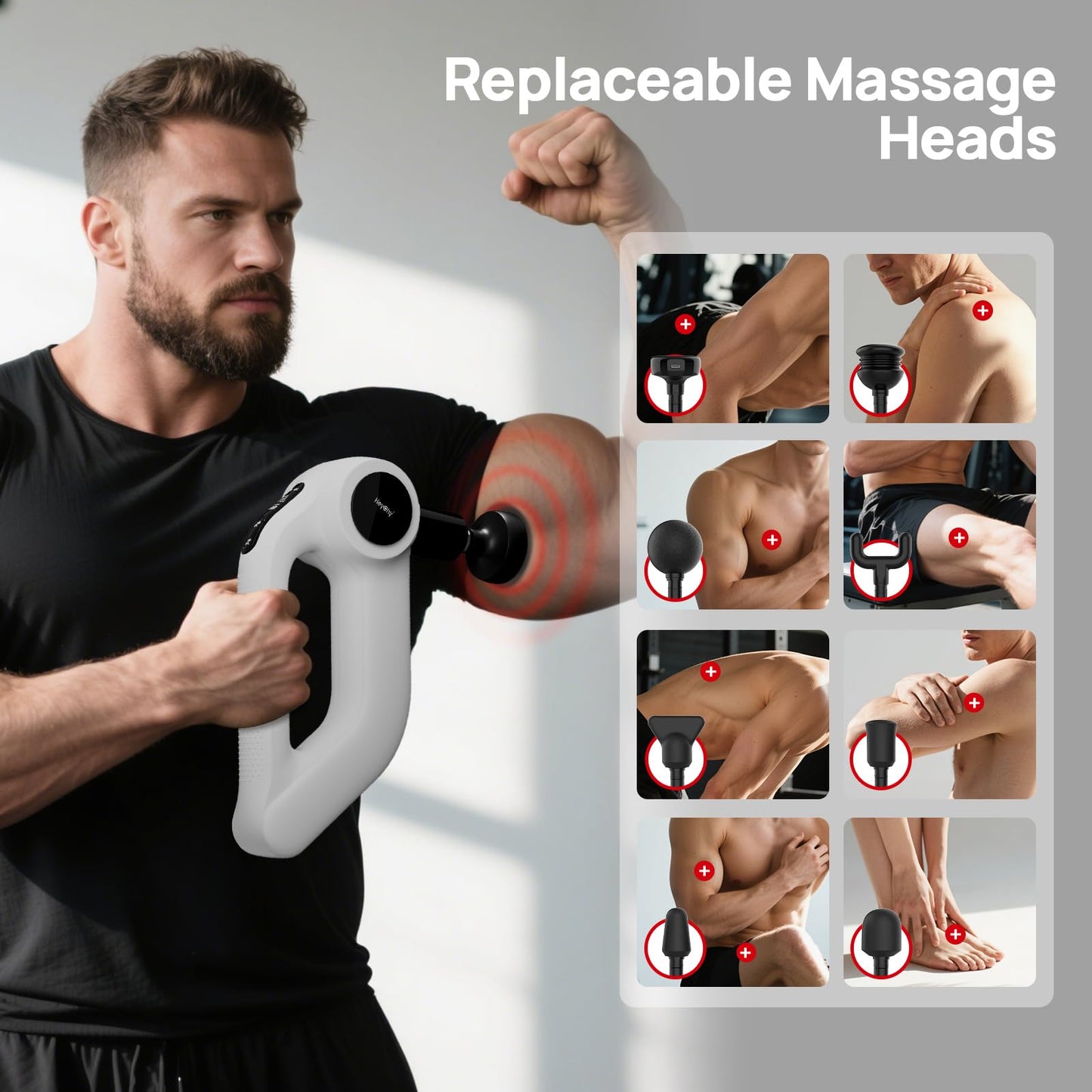 Massage Gun with Heat - Deep Tissue Percussion Massager for Pain Relief, 12mm Amplitude, 5 Speeds & 8 Attachments, Ideal for Muscle Recovery, Back Shoulder Leg - Gift for Athletes, Men, Women, White