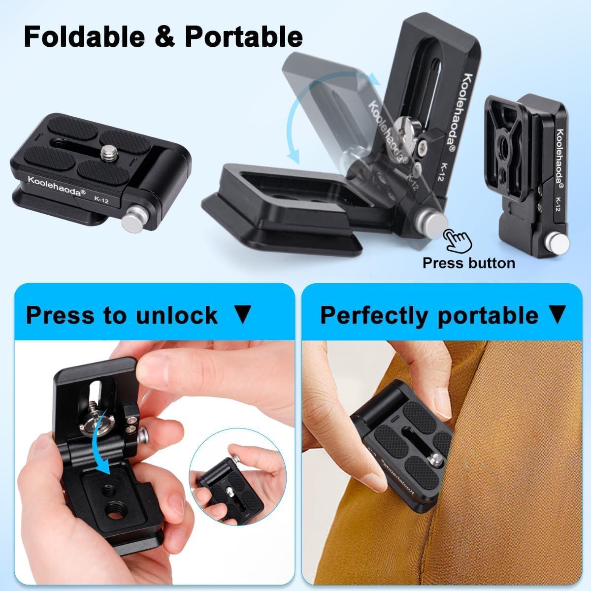 1/4 Inch Camera(K-12) koolehaoda Foldable L-Shaped Quick Release Plate Camera L Bracket Vertical Horizontal Switching