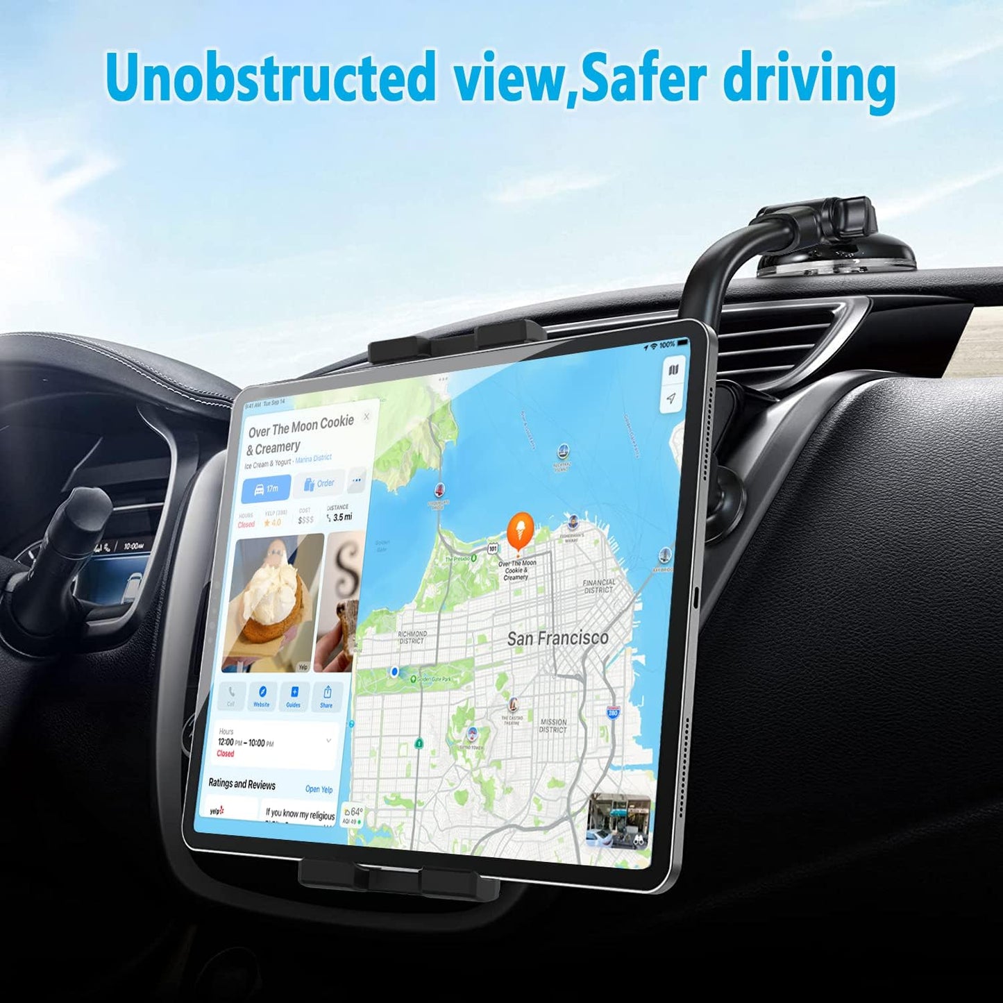 YOOZ [13 inch 4-12.9" Dashboard Windshield Car Tablet Mount Flexible Gooseneck Arm] Super Suction Tablet Holder for Car
