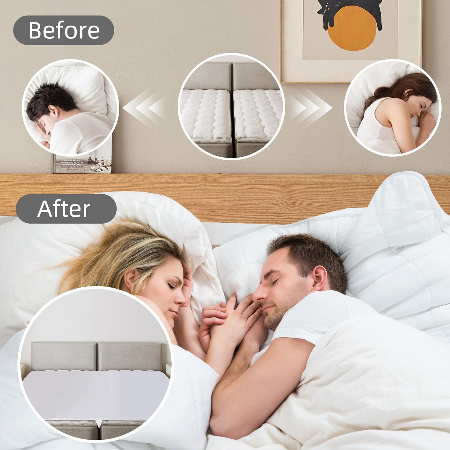 Nqdrax 3-in-1 Bed Bridge Twin to King with Fitted Sheet|Split King Gap Filler for Adjustable Bed| 78"x 75"|White (Patent Licensing)