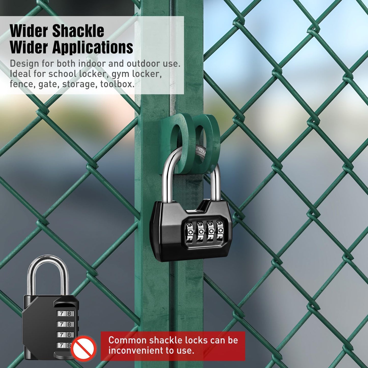 1 Pack disecu 4-Digit Combination Lock, Waterproof Outdoor Padlock for School Gym Locker, Fence, Gate, Shed, Storage Unit (Black)