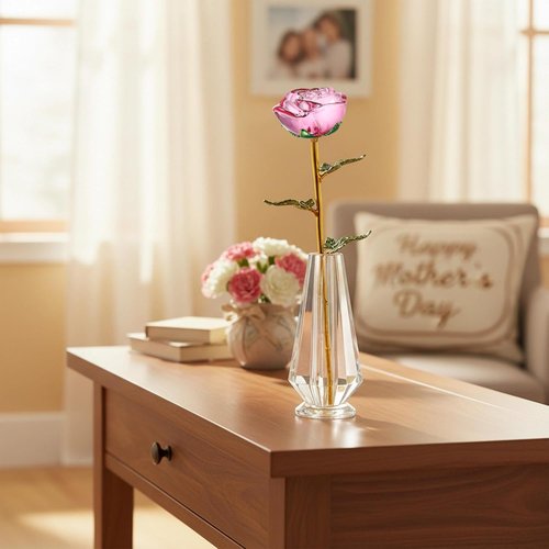 HDCRYSTALGIFTS 10'' Pink Crystal Rose Figurine - Elegant Glass Flower Gift for Mom | Perfect for Mother's Day, Valentine's Day & Anniversaries