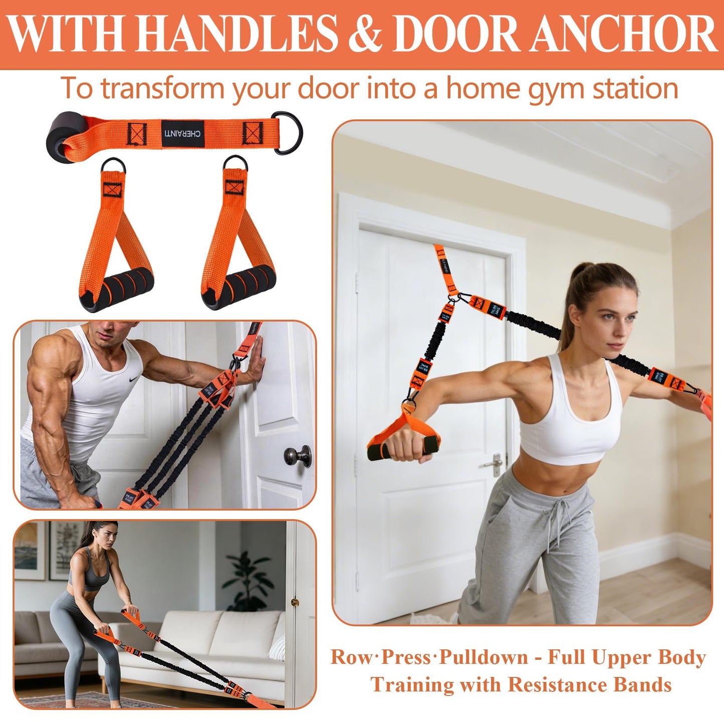 CHERAINTI Pull Up Assistance Bands, 375lbs Heavy Duty Pullup Assist Band Set with 5 Resistance Bands, Adjustable Strap, Comfortable Foot/Knee Rest, Handles & Door Anchor for Home Gym Strength Training
