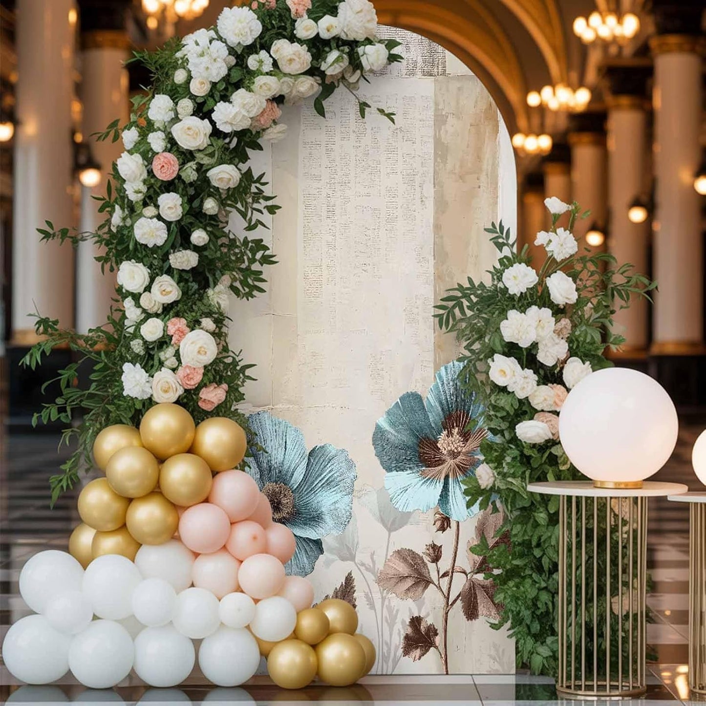 Duskova Living 4 Teal Broccoli Arch Backdrop Cover FT, Rustic Farmhouse Flower Leaf Retro Brown Wedding Arch Cover