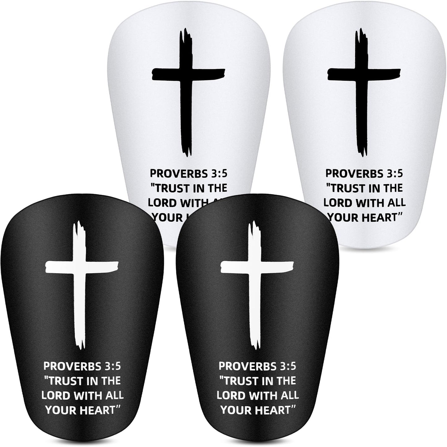 PullCrease 2 Pairs Mini Soccer Shin Guards Christian Faith Cross Small Shin Guards with Bible Verse Religious Soccer Football Pads for Kids Adult(Black, White,3.15 x 1.97 Inches,Proverbs 3:5)