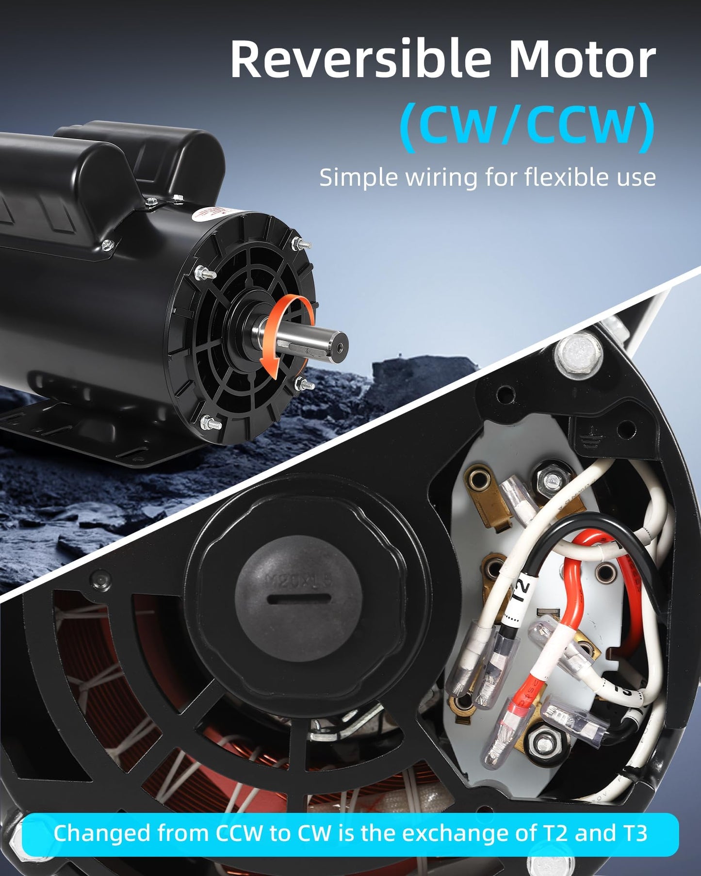 5HP SPL Air Compressor Electric Motor, 230V 17.6Amps, 56 Frame 3450RPM, 5/8“ Keyed Shaft, 1.88” Shaft Length, Single Phase, CW/CCW Rotation, Powerful Motor for General Equipment