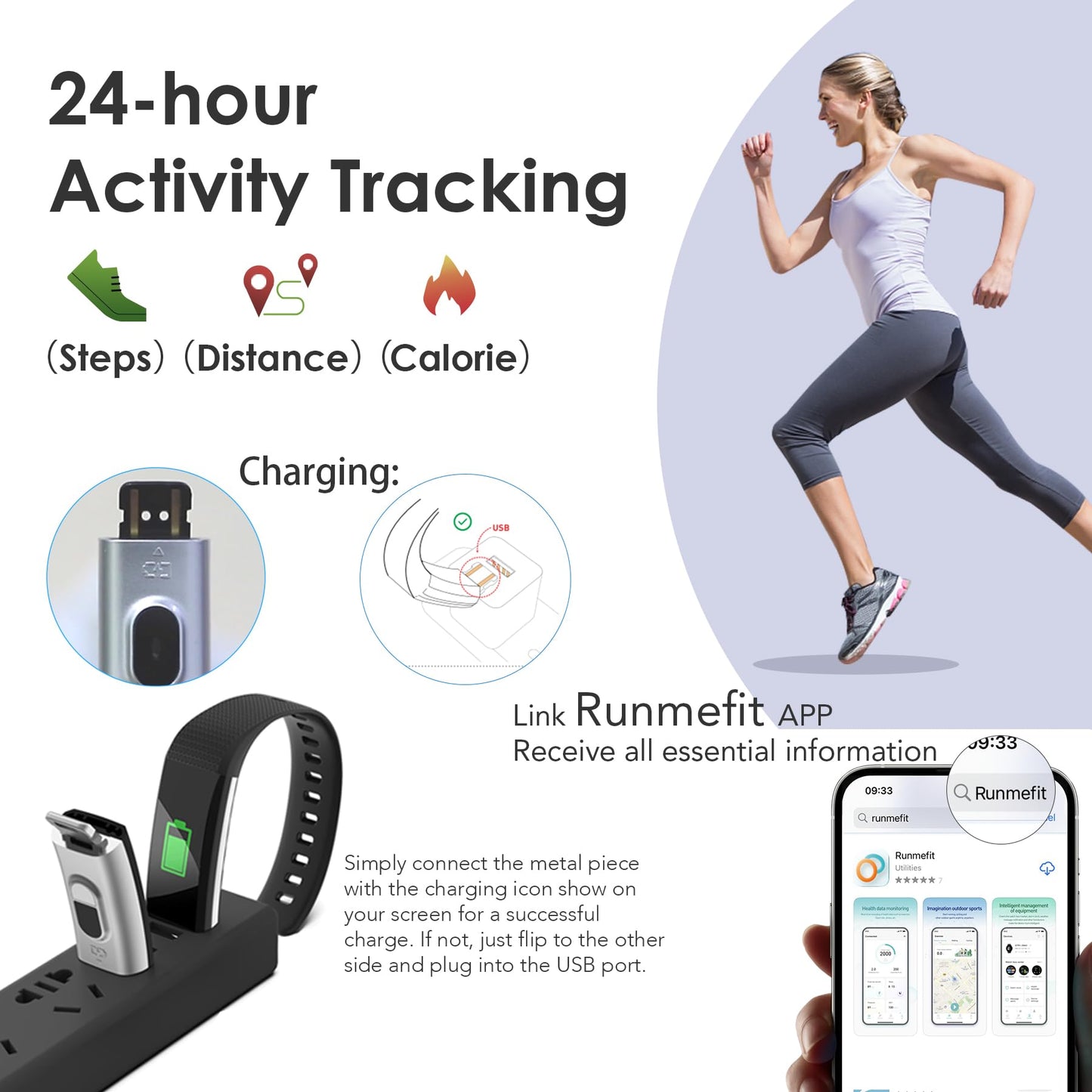 Fitness Tracker for Men and Women, Slim Smart Bracelet with Heart Rate, Sleep & Step Counter, Calorie, Multi Sports Modes, Waterproof Pedometer Activity Tracker Watch for Parents (Black)