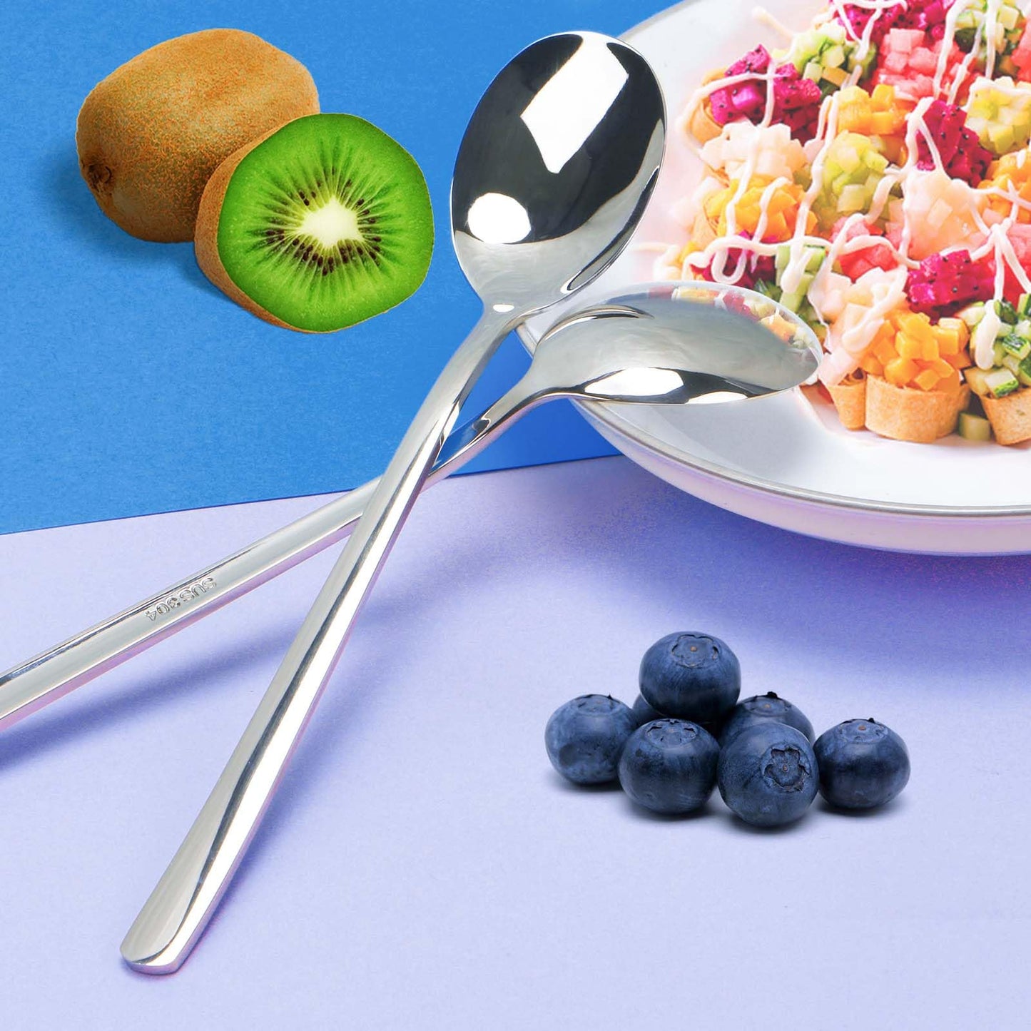 Flying Leaves Set of 6 Premium Korean Soup Spoons, 8 Inch 18/10 Stainless Steel Long Handle Rice and Asian Spoon for Home, Kitchen, Restaurant, Cafe, Dishwasher Safe