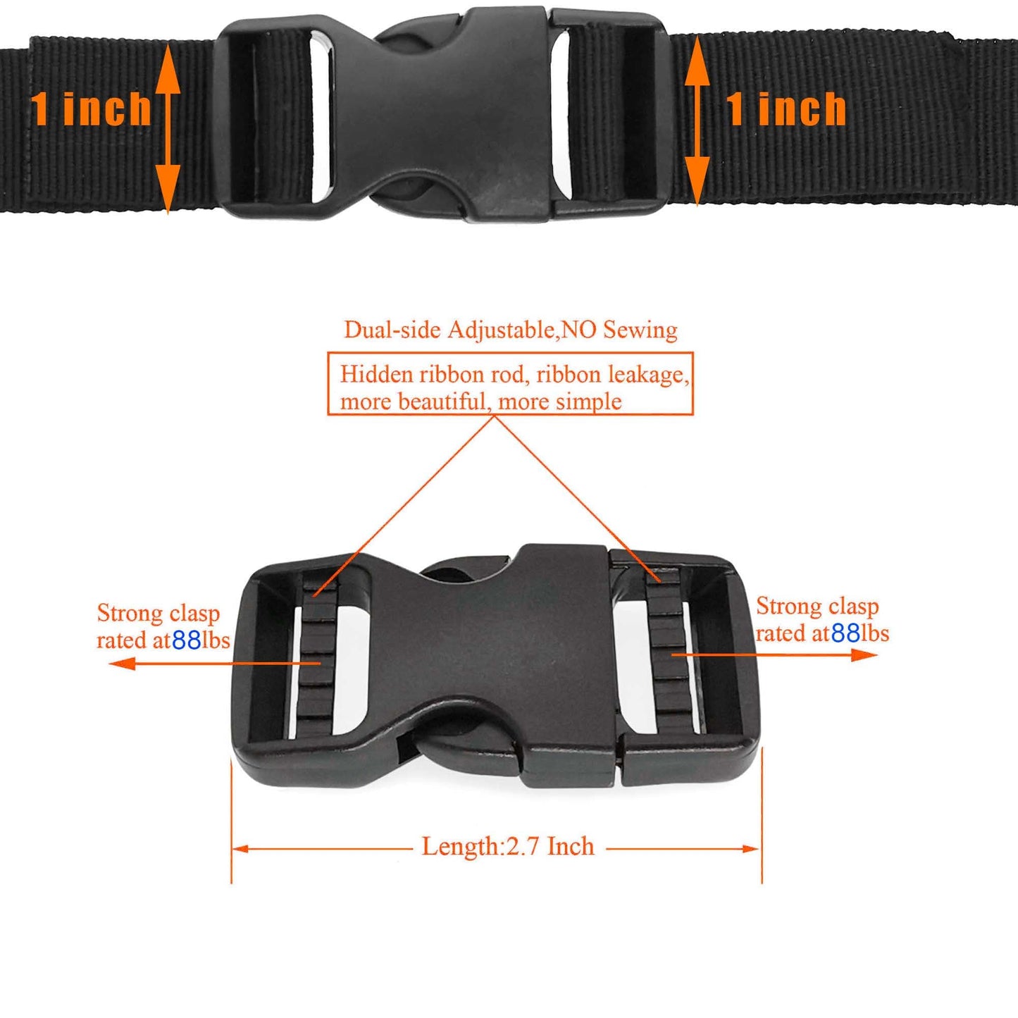 Buckle 1" Wide Inside, Quick Side Release Buckle for 1 inch/25mm Webbing Straps, Heavy Duty Plastic Buckles Dual Adjustable No Sewing Clips for Boat Cover Luggage Strap Pet Collar Backpack Replacement