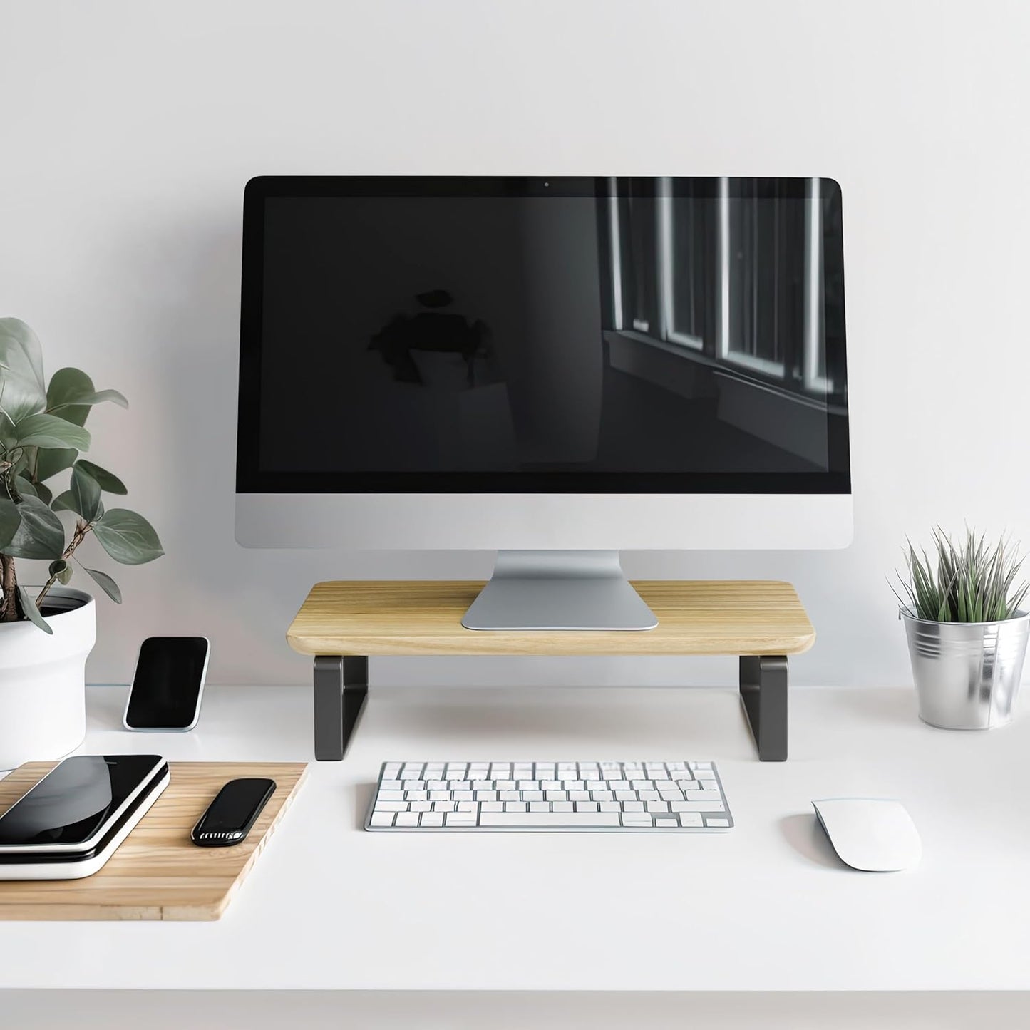 Beautiful Wooden Monitor Stand for Desk - Sturdy Stand Rises Your Monitor to the Perfect Ergonomic Level - Sleek