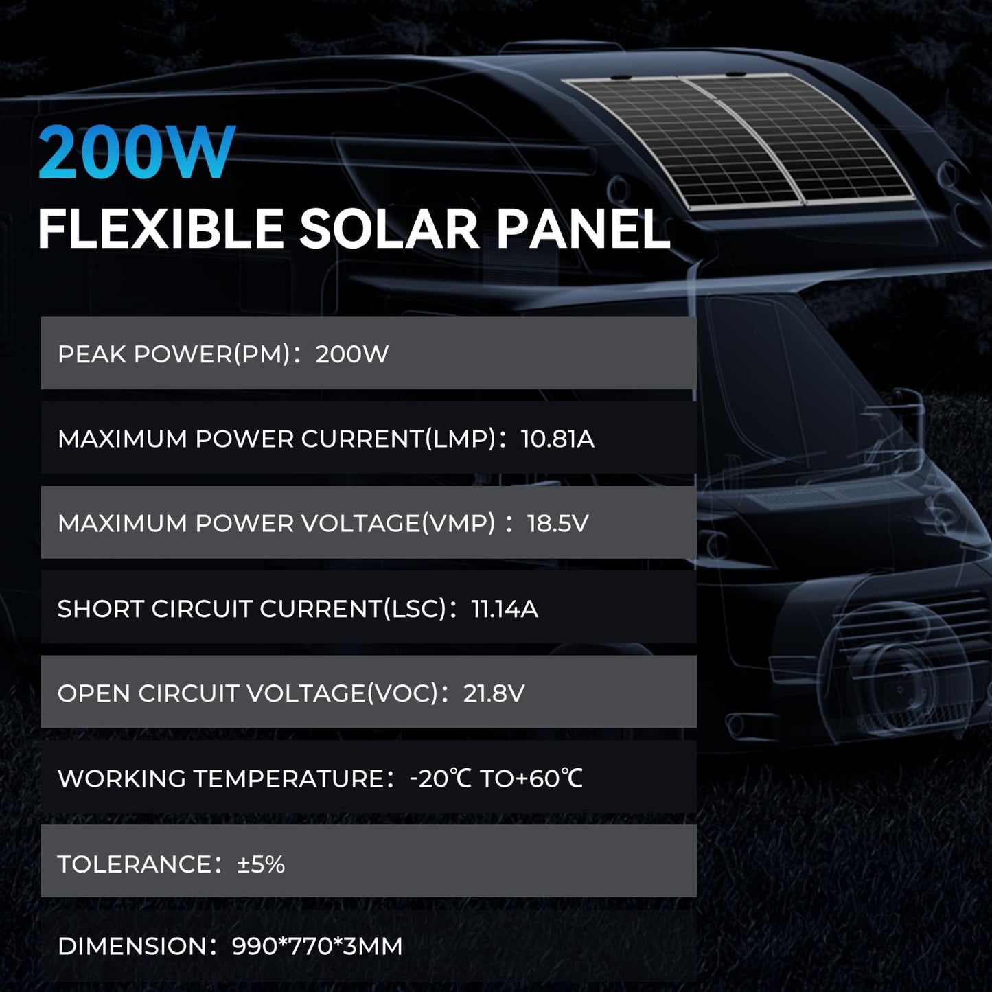 200W Flexible Solar Panel 23.5% High Efficiency Monocrystalline – Ultra Lightweight & Bendable, Perfect for RV Boat Van Off-Grid Power Systems (200W 1pack)