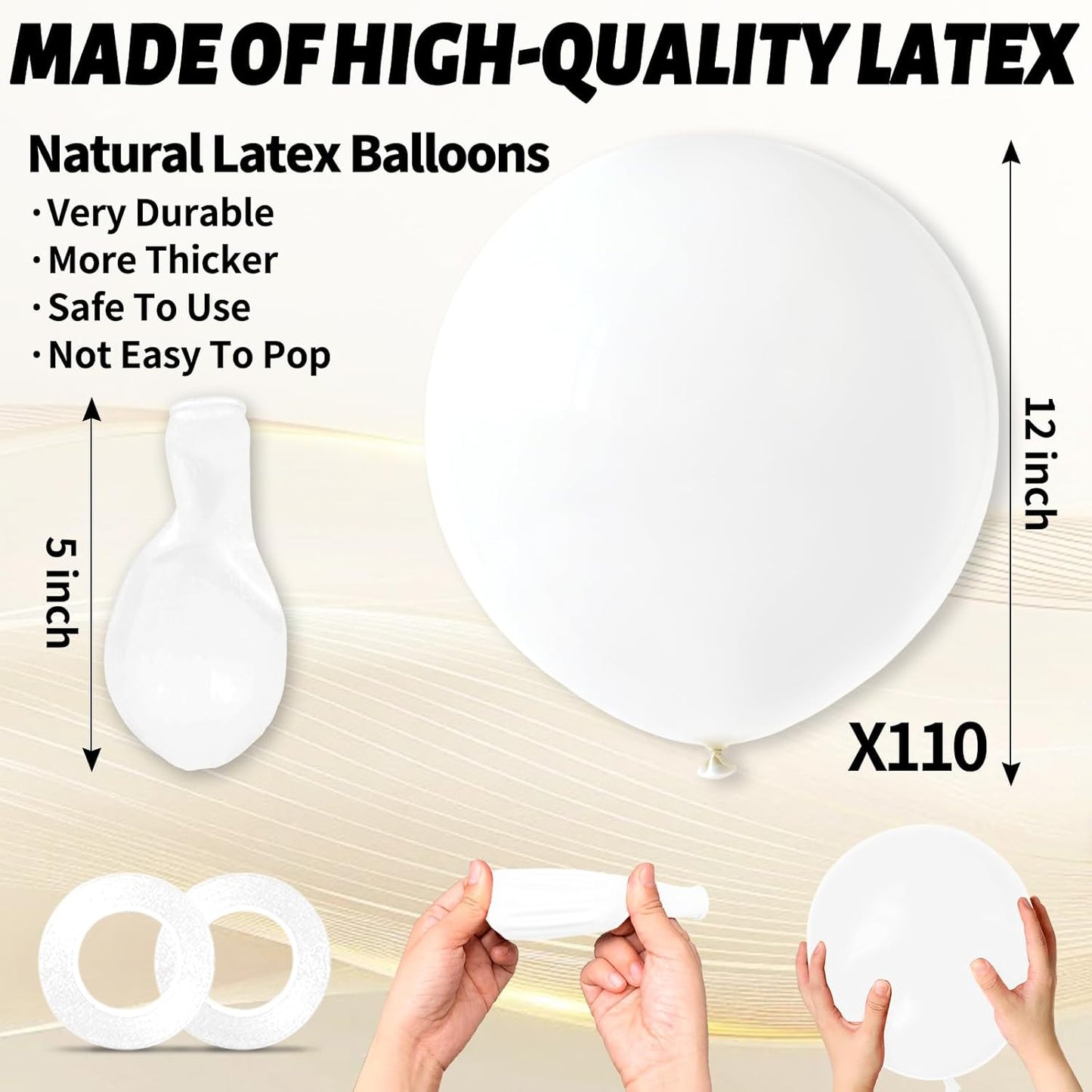 White Latex Balloons by [Brand Name] - 110pcs 12-Inch for Wedding, Engagement & Bridal Shower Decor