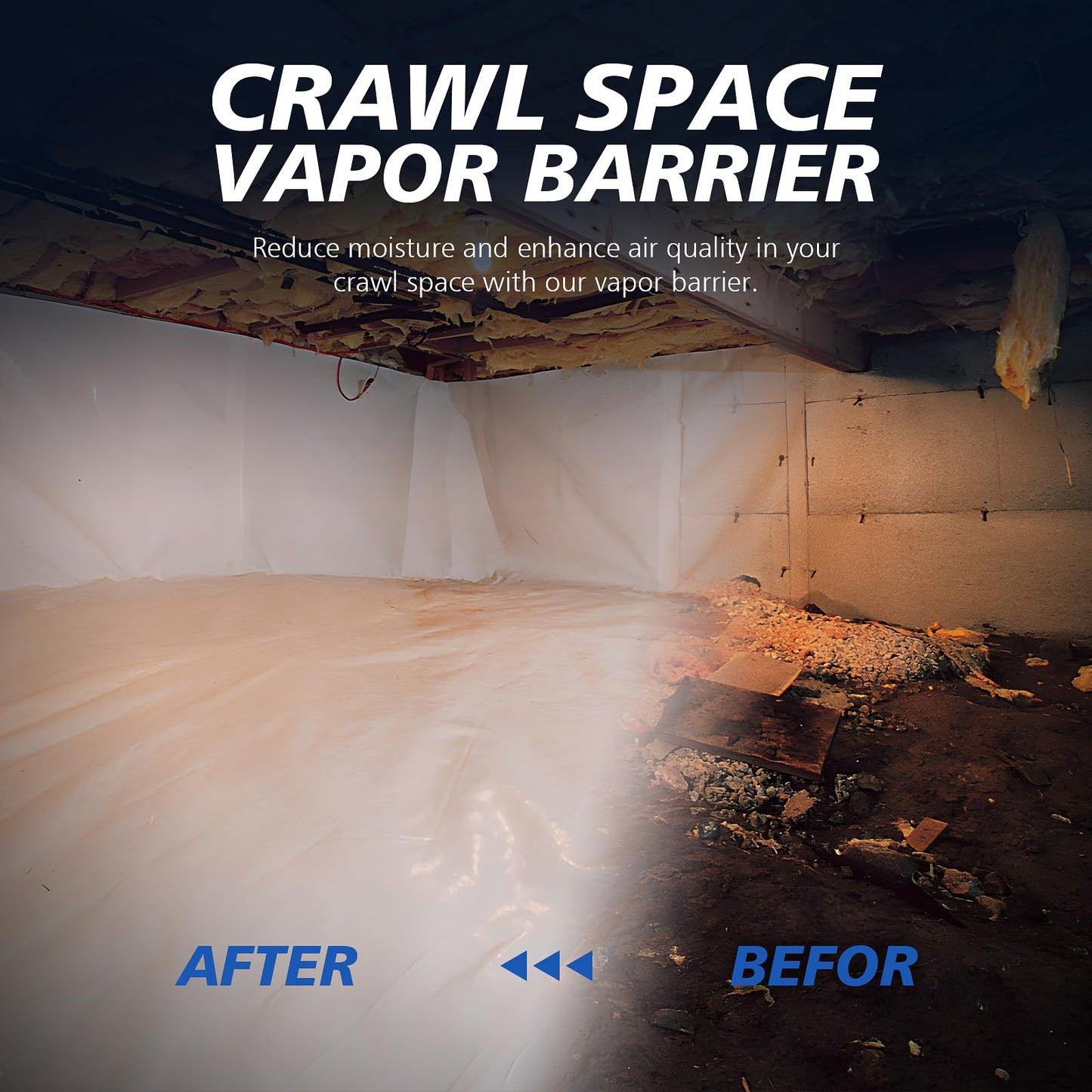 Crawl Space Vapor Barrier - 16 mil 10' x 100', Concrete Vapor Barrier, Vapor Barrier for Crawlspace Encapsulation kit, Crawlspace Liner, Roll of Heavy Duty Plastic sheeting, Black and White Panda Film