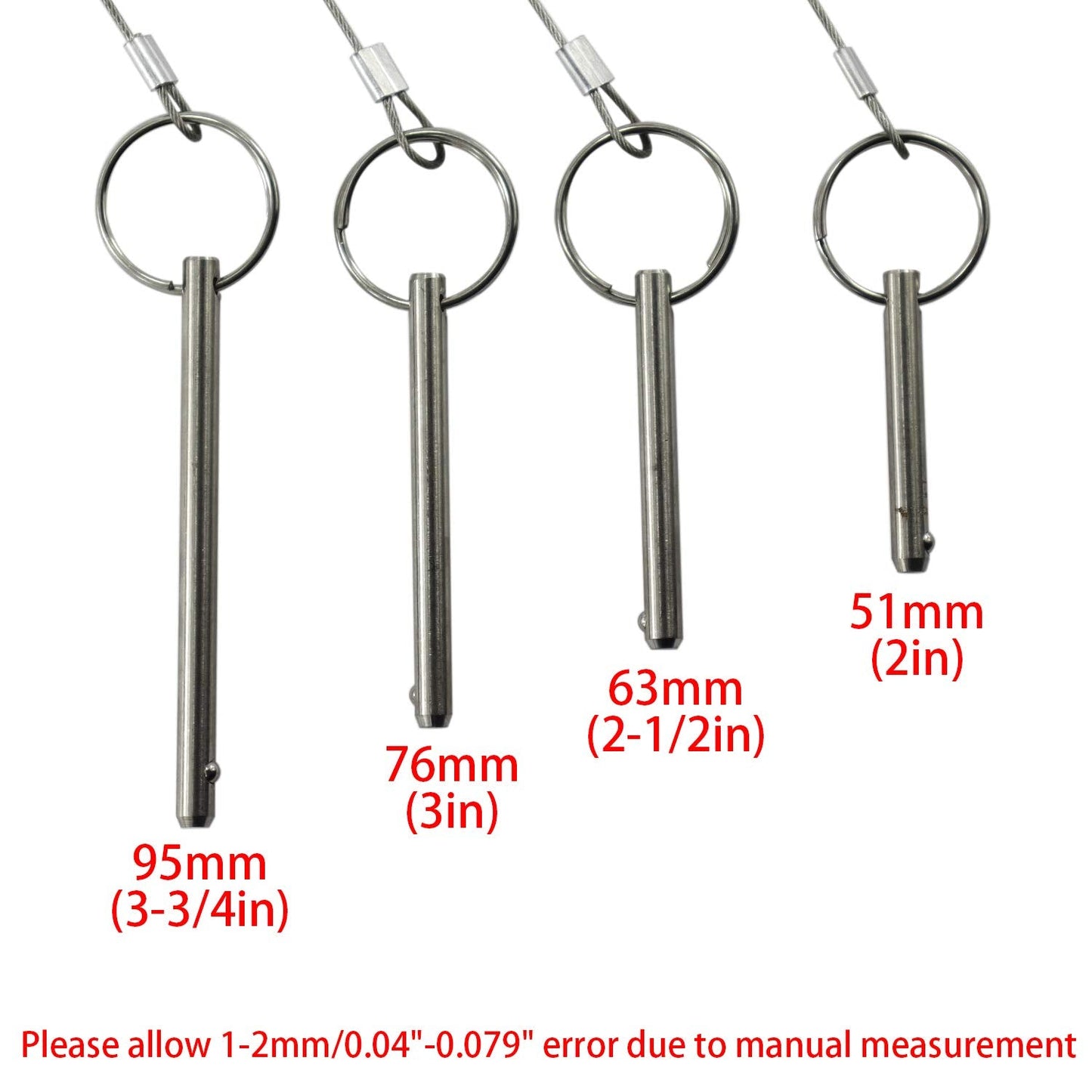 4PIECES of Quick Release Pin 1/4" Diameter, Usable Length 1-1/2"(38mm), Total Length 2"(51mm) Full 316 Stainless Steel, Bimini Top Pin, Marine Hardware