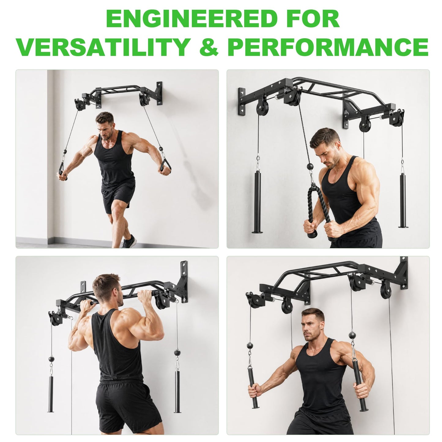 Wall Mounted Pull Up Bar, Heavy Duty Multi-Grip Chin Up Bar for Home Gym, 450 lbs Weight Capacity Upper Body Strength Training Equipment, Metal Construction with Home Gym Cable Pulley System