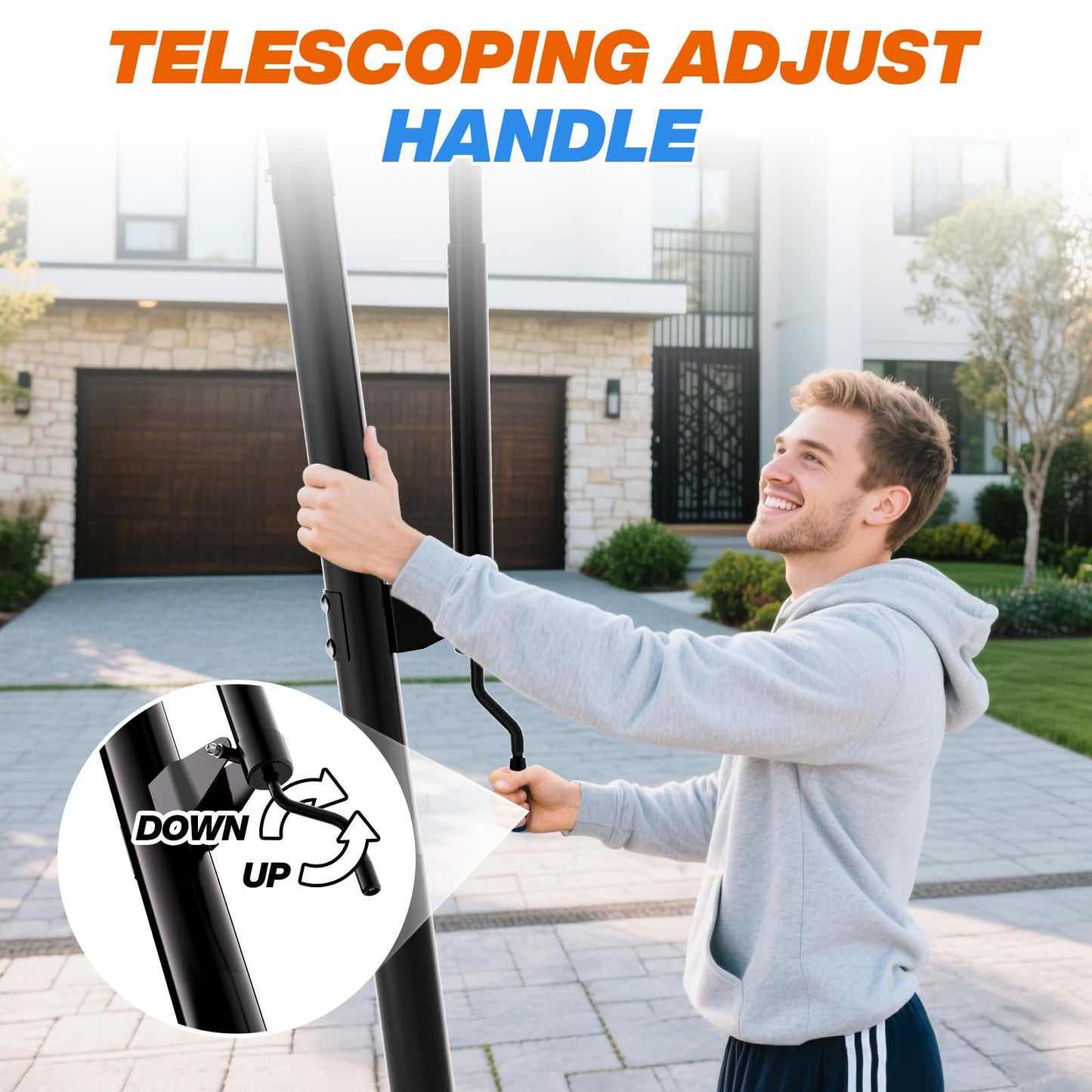 AWII SPORT Basketball Hoop Outdoor 40Inch Impact Backboard, 5.3-10FT Height Adjustable Basketball Hoop Goal System with Portable Wheels for Adults (Black, 40inch Backboard)