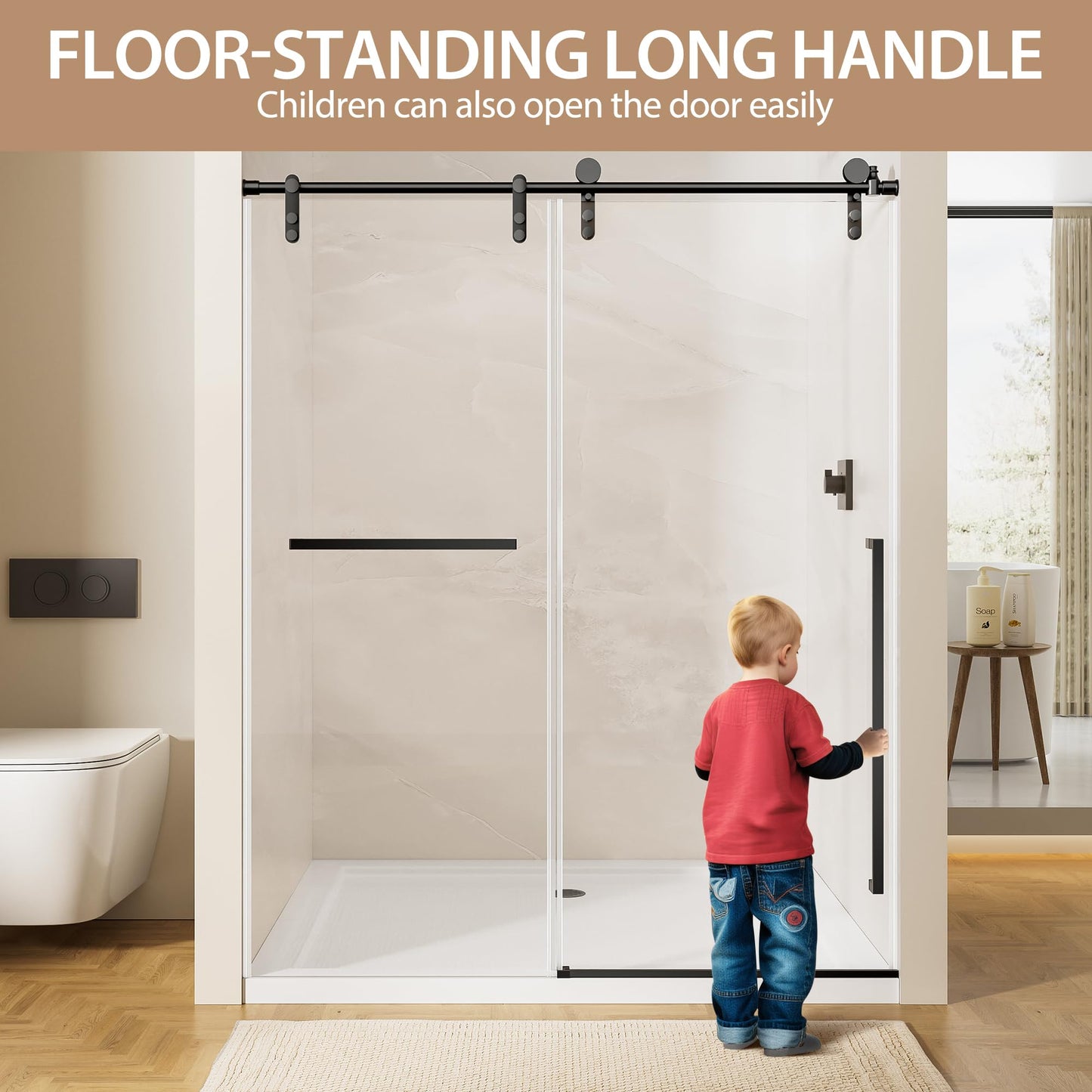 56-60" W x 75" H Glass Shower Door, Frameless Shower Door with 5/16" (8mm) Clear SGCC Tempered Glass, Explosion-Proof Film, Stainless Steel Hardware, Matte Black