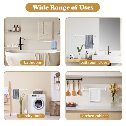 Earthtec 24 Inch Clear Adjustable Replacement Bathroom Towel Bar Rod Spring Loaded End Sturdy Plastic Wall Mount and for Kitchen Towel Storage Replacement Towel Bar for Ceramic Holder