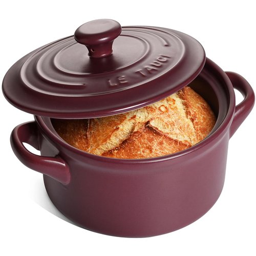 LE TAUCI 3 Quart Ceramic Dutch Oven - Lightweight, Non-Toxic, No Seasoning Needed- Oven, Microwave & Dishwasher Safe, Dutch Oven Pot with Lid for Sourdough, Soup & Stew, Burgundy Red