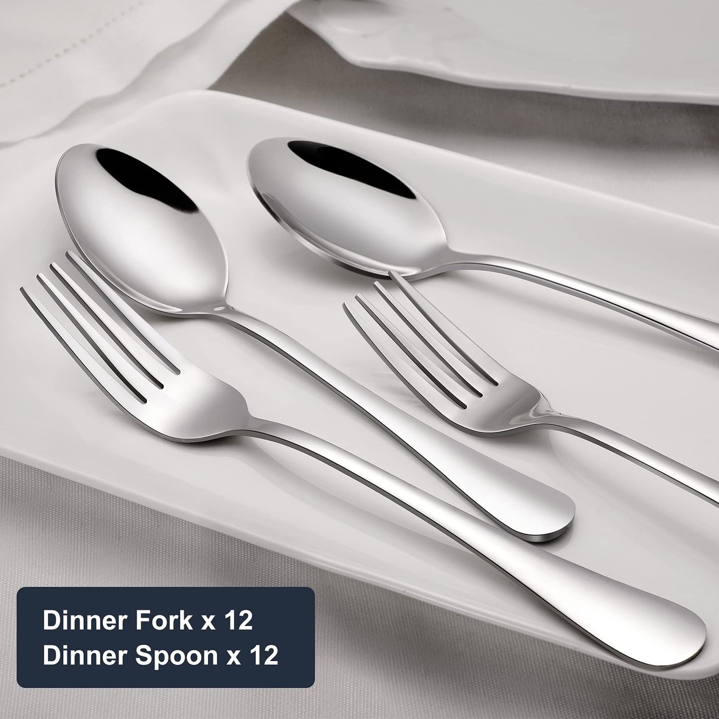 Hiware 24-piece Forks and Spoons Silverware Set, Food Grade Stainless Steel Flatware Cutlery Set for Home, Kitchen and Restaurant, Mirror Polished, Dishwasher Safe