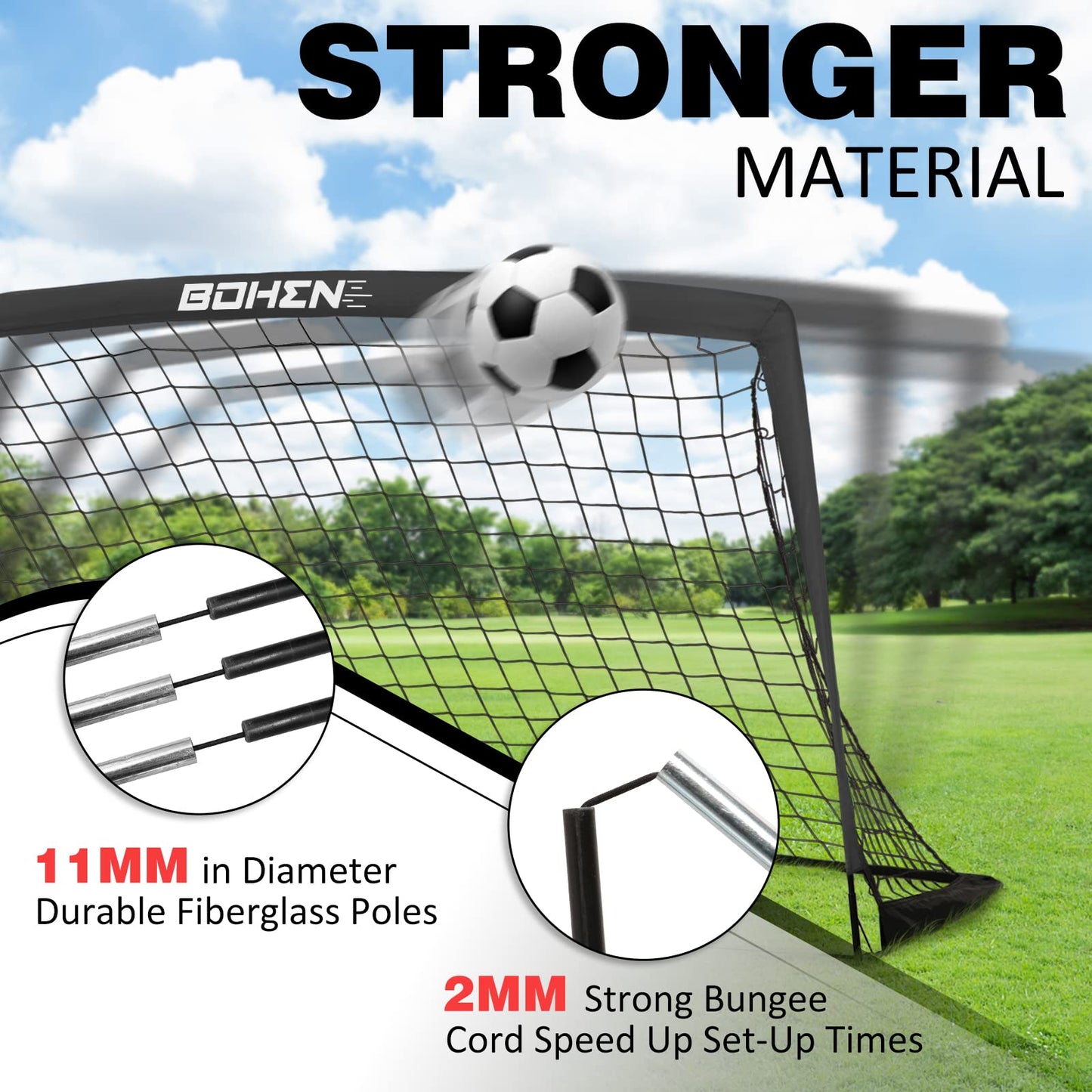 BOHEN 9x5FT Portable Soccer Goal for Kids Backyard with Carry Bag - Easy Folding Lightweight Fun for Outdoor Indoor Training Games for Teen Youth Adult (Black, 9x5FT, 1 Pack)