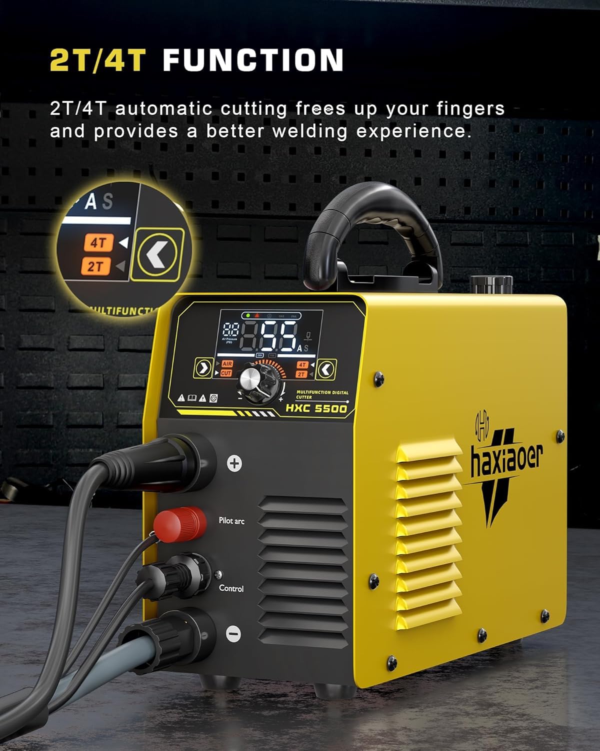 Plasma Cutter 55A with Large LED Display Non Touch Pilot Arc Plasma Cutter Machine Equipment Inverter Technology Dual Voltage 110V/220V 2T 4T Modes Maximum Cutting Thickness 3/4 Inch Clean Cuts