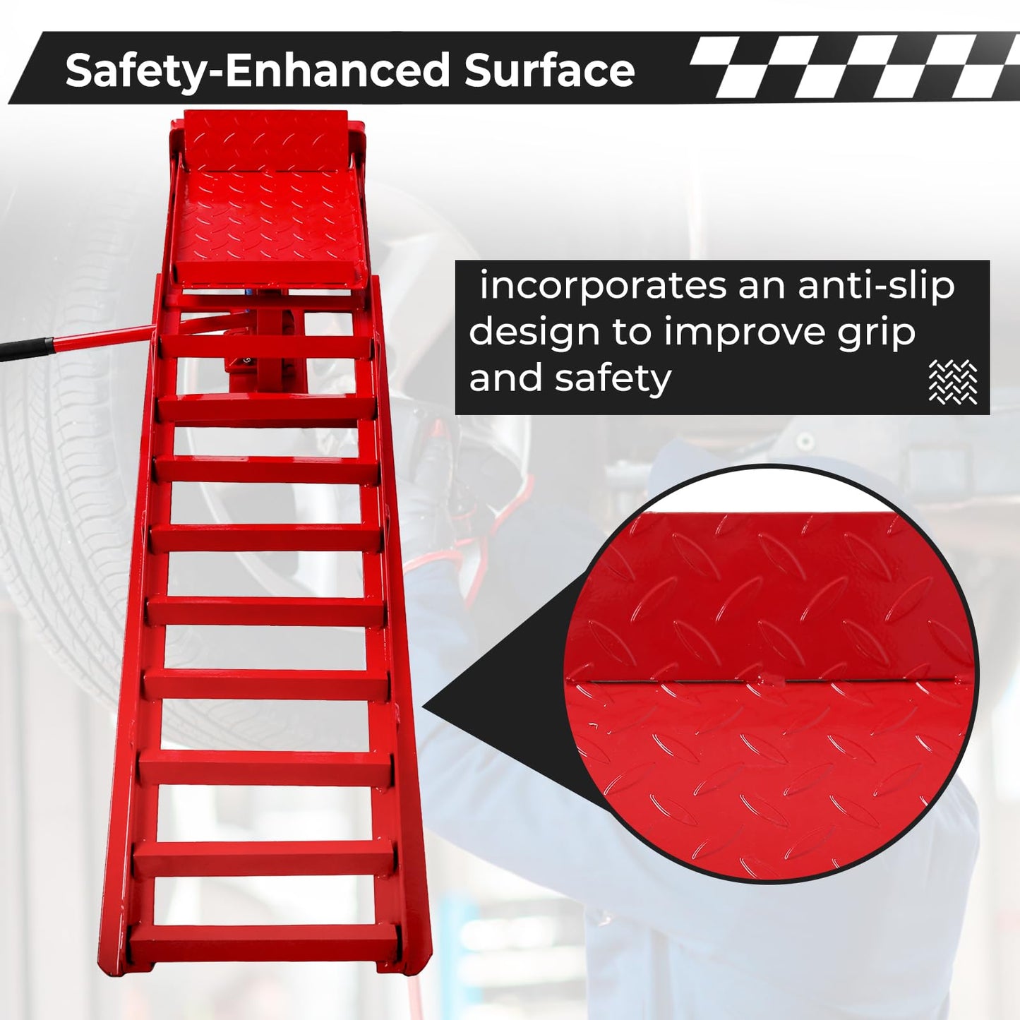 Rovibek 2 Pack Hydraulic Car Ramps, 5t Car Lift Service Ramps, 11000lbs Heavy Duty Steel Car Lift Ramp, Auto Ramps for Changing Oil for Maintenance, Red