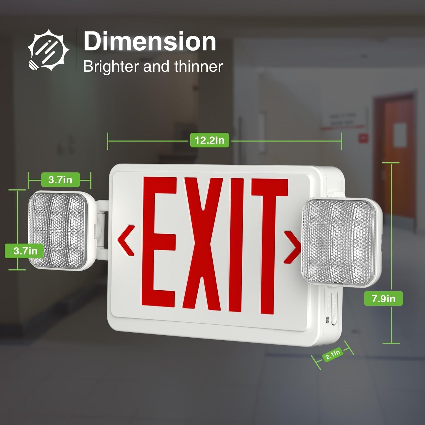 FREELICHT 2 Pack LED Exit Sign with Emergency Lights, Adjustable LED Emergency Exit Lights with Battery Backup, Easy To Install, UL Certified, AC 120/277V