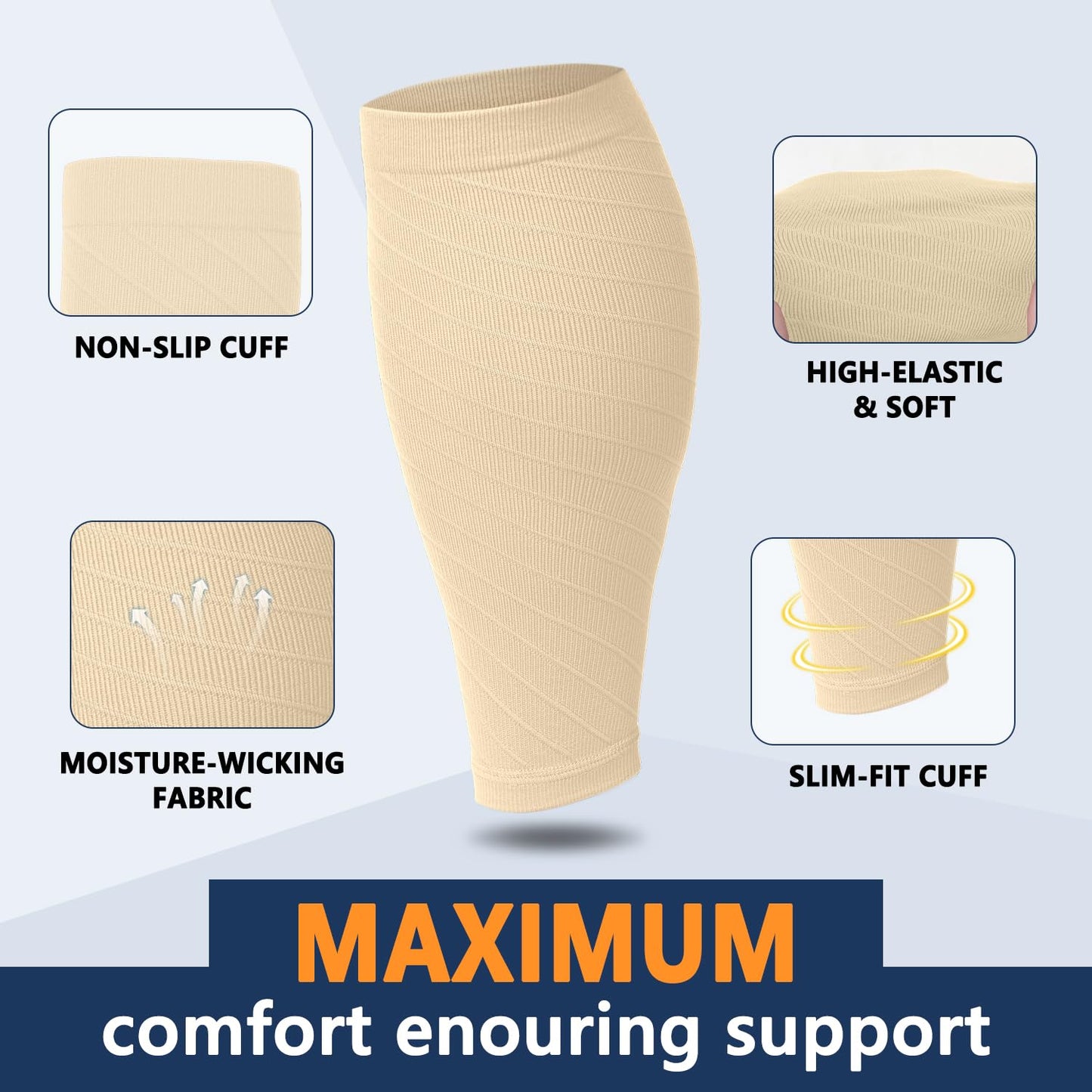 CTHH 3 Pack Leg Compression Sleeve, Calf Support Sleeves for Women and Men Calf Brace for Shin Splints, Pain Relief (Nude/Nude/Nude, L/XL)