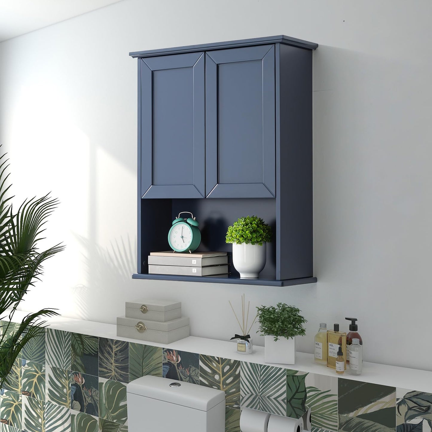 VANIRROR Navy Blue Bathroom Cabinet Wall Mounted with 2 Doors and Adjustable Shelf, 23"x29" Wooden Medicine Cabinet Over Toilet Storage Wall Hanging Cabinets for Bathroom,Bedroom,Kitchen,Laundry Room