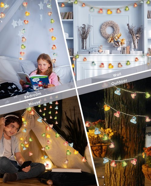 AceList 20 LED Glitter Rubber Ducks String Lights - Perfect for Kids, Parties, and Children's Room, Nurseries Decor - Battery or USB Powered - Squeezable and Sound-Enabled