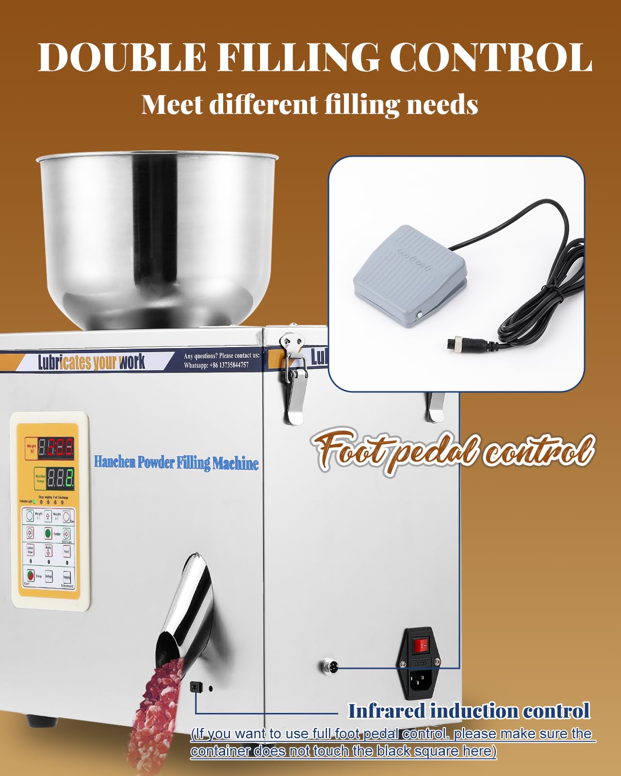 Hanchen Powder Filling Machine 1-20g Powder Packing Machine Automatic Particle Weighing Filling Machine Filler for Tea granules Seeds Grains Powder Glitters with Foot Pedal 110v