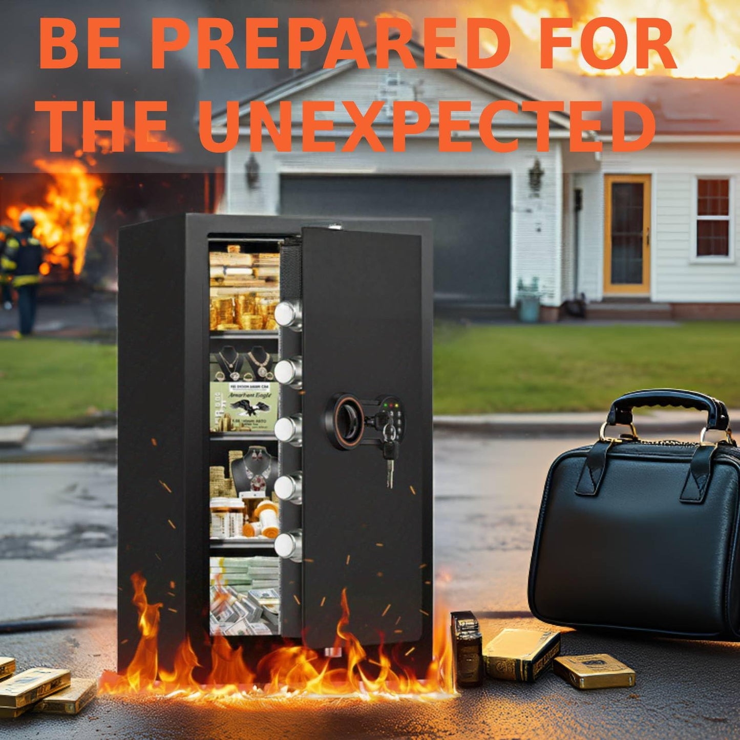 35-Min Real Fireproof Safe Box- 27.6"H Large Fire Proof Safe with Alarm System, LED Light, Removable Shelves, 64Lbs Heavy Duty Fire Safe for Home Documents Office Security