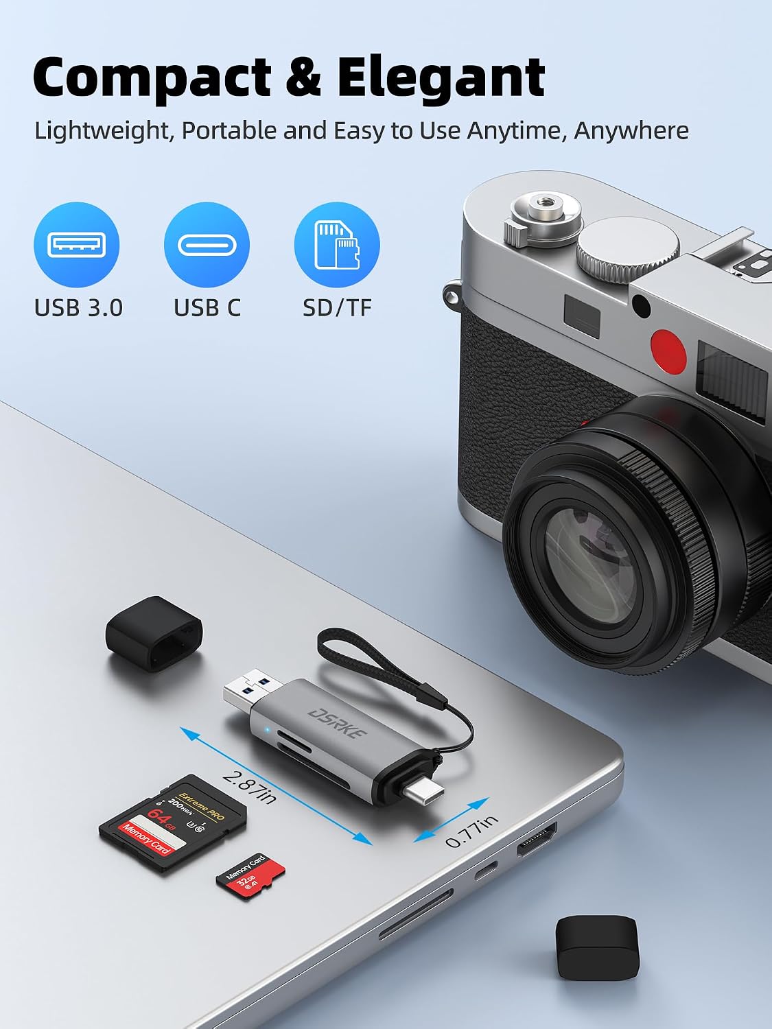 DSRKE 3.0 17/16/15, SD Card Reader, USB & USB C Dual Slots to Micro SD Card Adapter, Memory Card Reader for SD