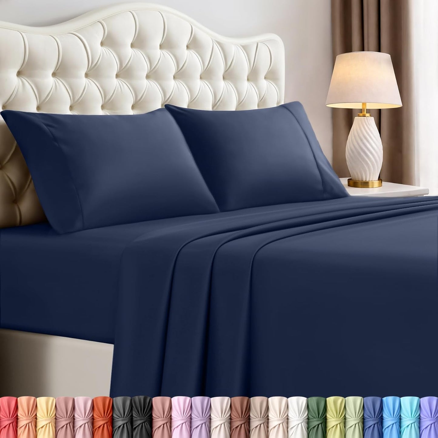 Utopia Bedding King Size Sheet Set - Soft, Breathable Microfiber | 4-Piece in Navy Blue, Oeko-Tex Certified