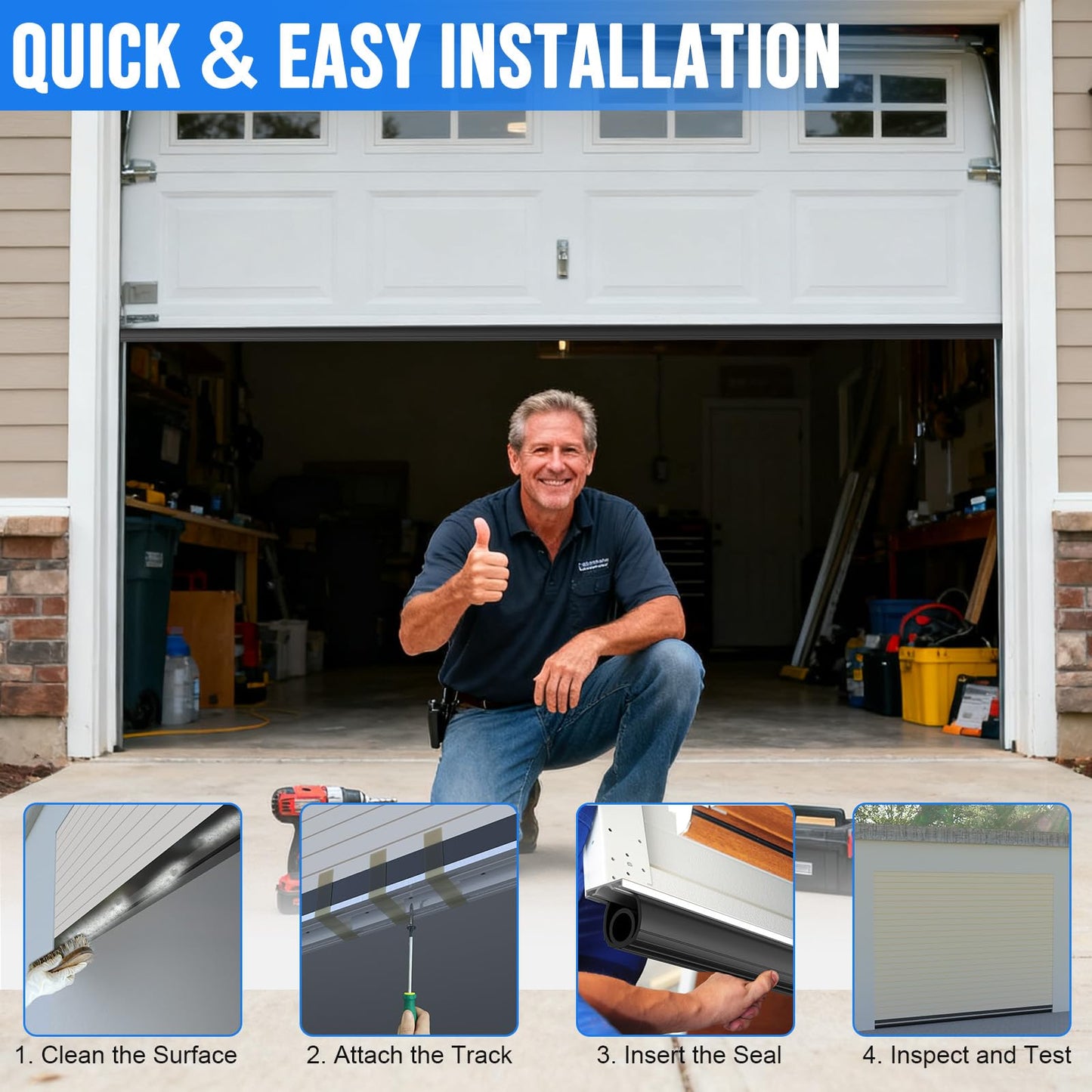 alophoty 8 FT Garage Door Seal Bottom Kit - Heavy Duty EPDM Rubber U+O Ring Weather Stripping with Pre-drilled Aluminum Track, Universal Replacement Stops Rain, Drafts & Pests, Easy to Install
