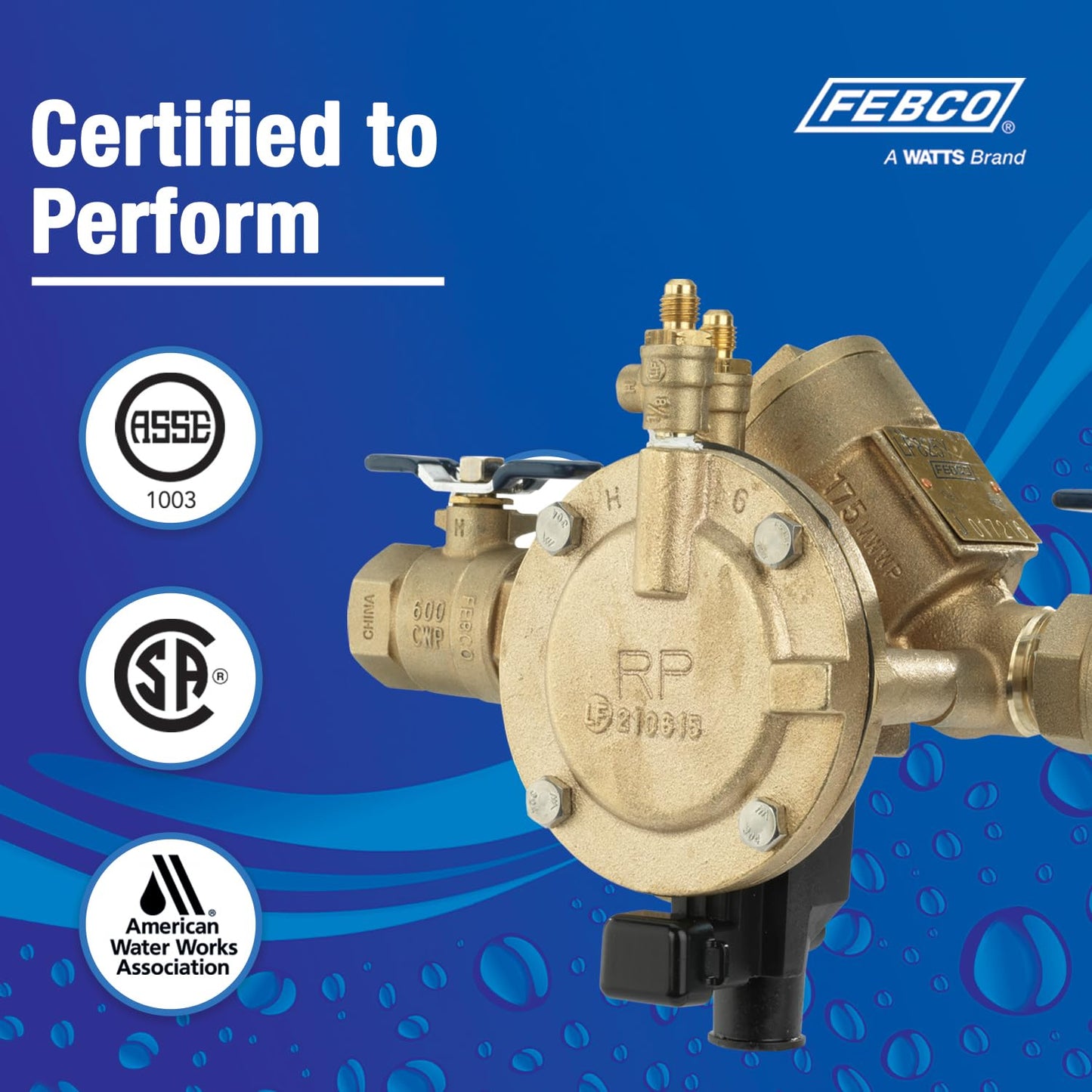 Febco 825Y Series 1" Bronze Reduced Pressure Zone Backflow Preventer Assembly, Quarter Turn Shutoff, NPT End Connections, Y Pattern, Flood Sensor with SentryPlus Alert Technology for Relief Valve
