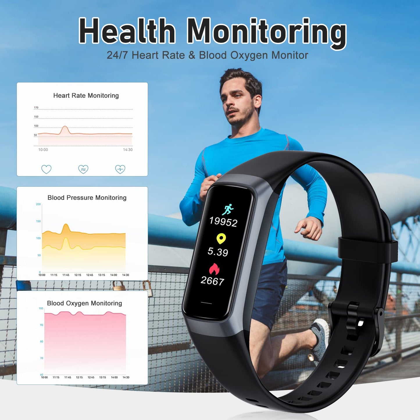 Zeacool Fitness Tracker with 24/7 Heart Rate, Blood Oxygen Blood Pressure Sleep Monitor, Activity Trackers 5 ATM Waterproof,Step Calorie Counter Pedometer Health Smart Watch for Women Men (Black)