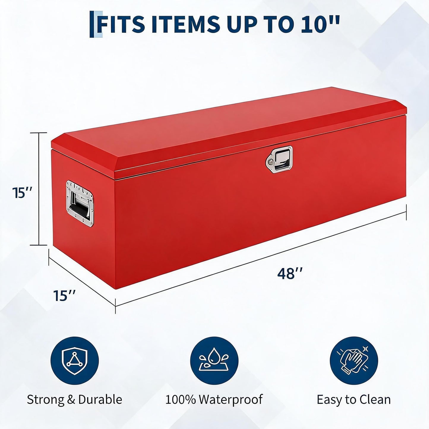 IDEALHOUSE Heavy Duty Diamond Plate Steel Truck Tool Box – Waterproof Metal Storage Chest with Lock & Side Handles – Secure Pickup Truck Toolbox for Trailers, RVs, Workshop (Powder-Coated Red)